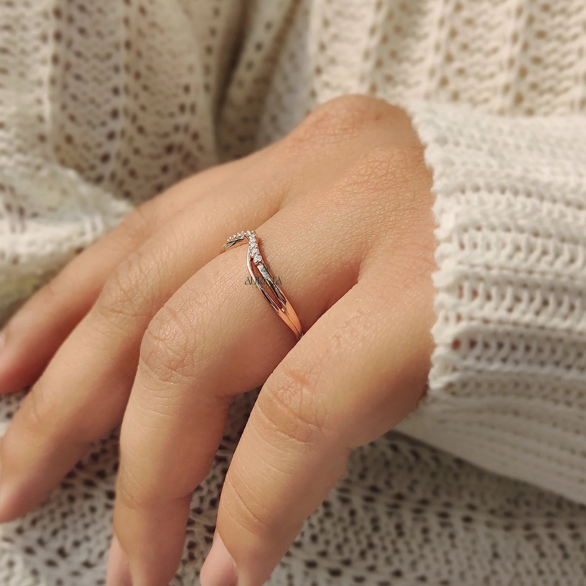 Stylish Chevron Diamond Ring in Gold