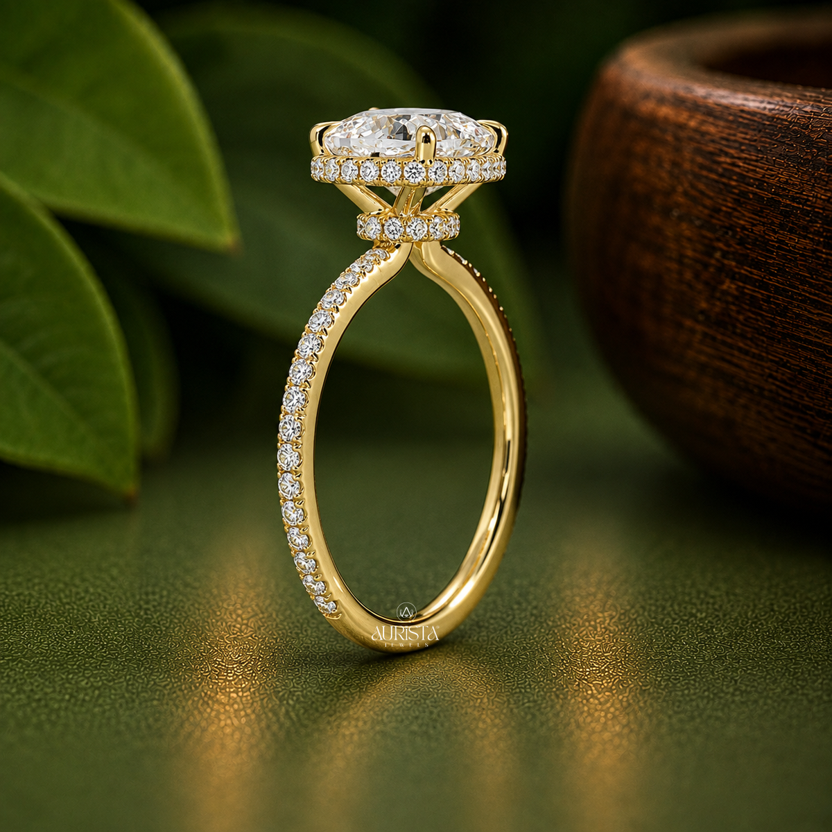 Cushion Cut Lab Grown Diamond Hidden Halo Ring, Delicate Pave Wedding Band