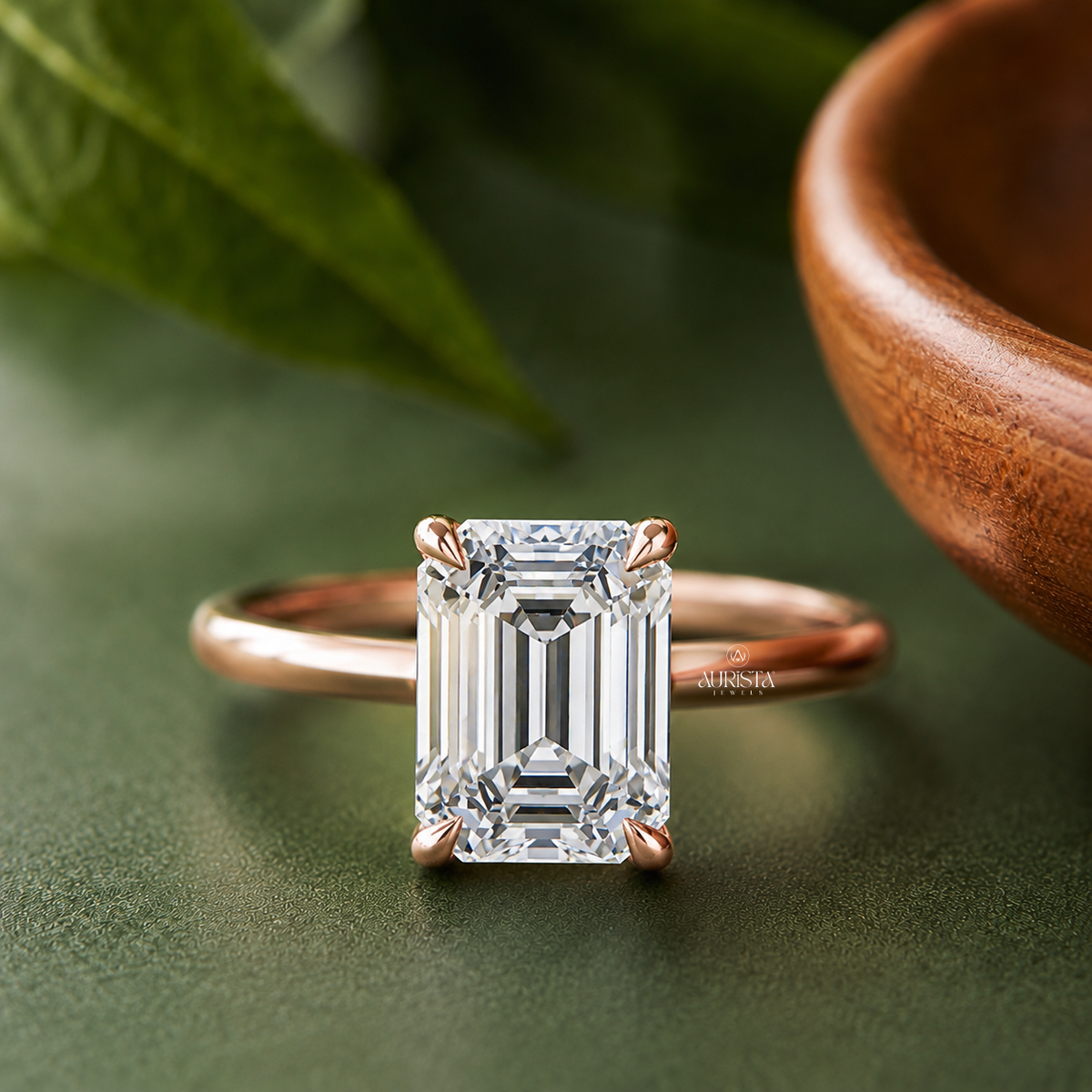 Emerald & Marquise Lab Grown Diamond Bridal Set, V-Shape Chevron Wedding Band