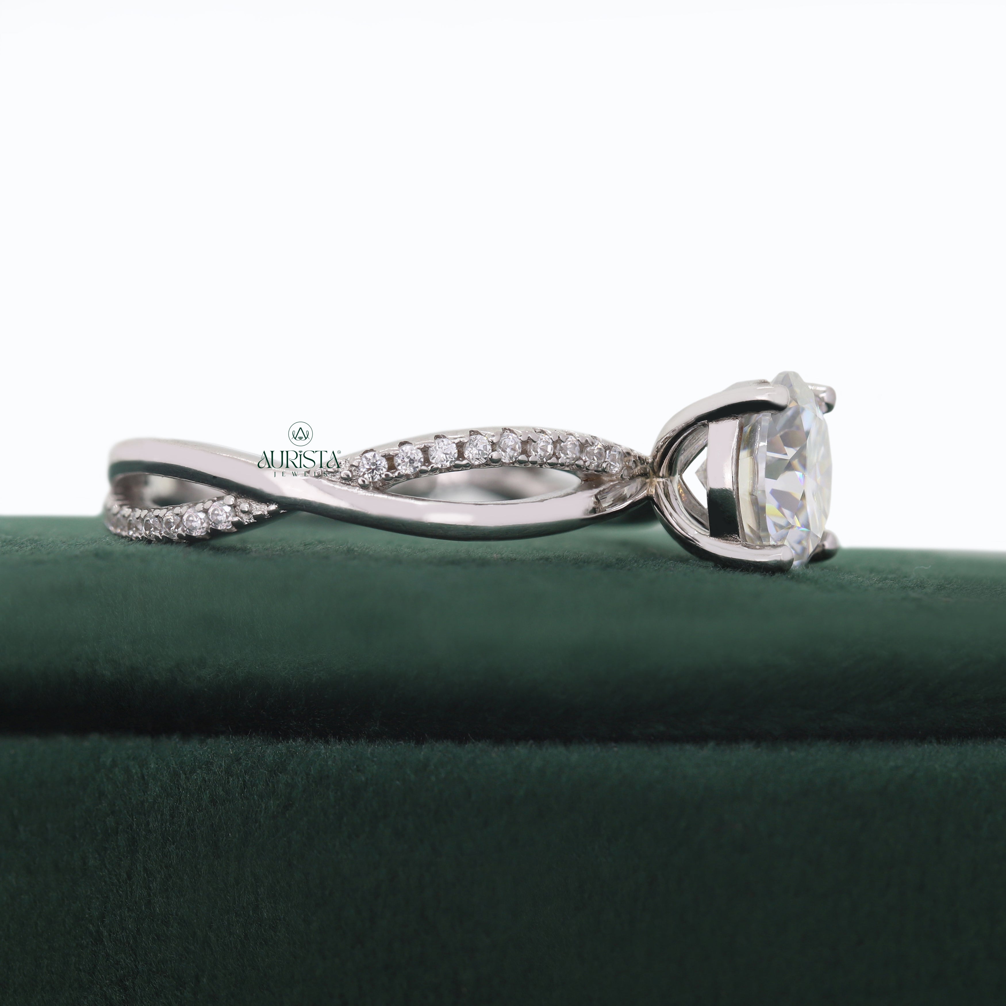 Round Cut Lab Grown Diamond Ring, Side Stone, Engagement Ring Minimalist Jewelry