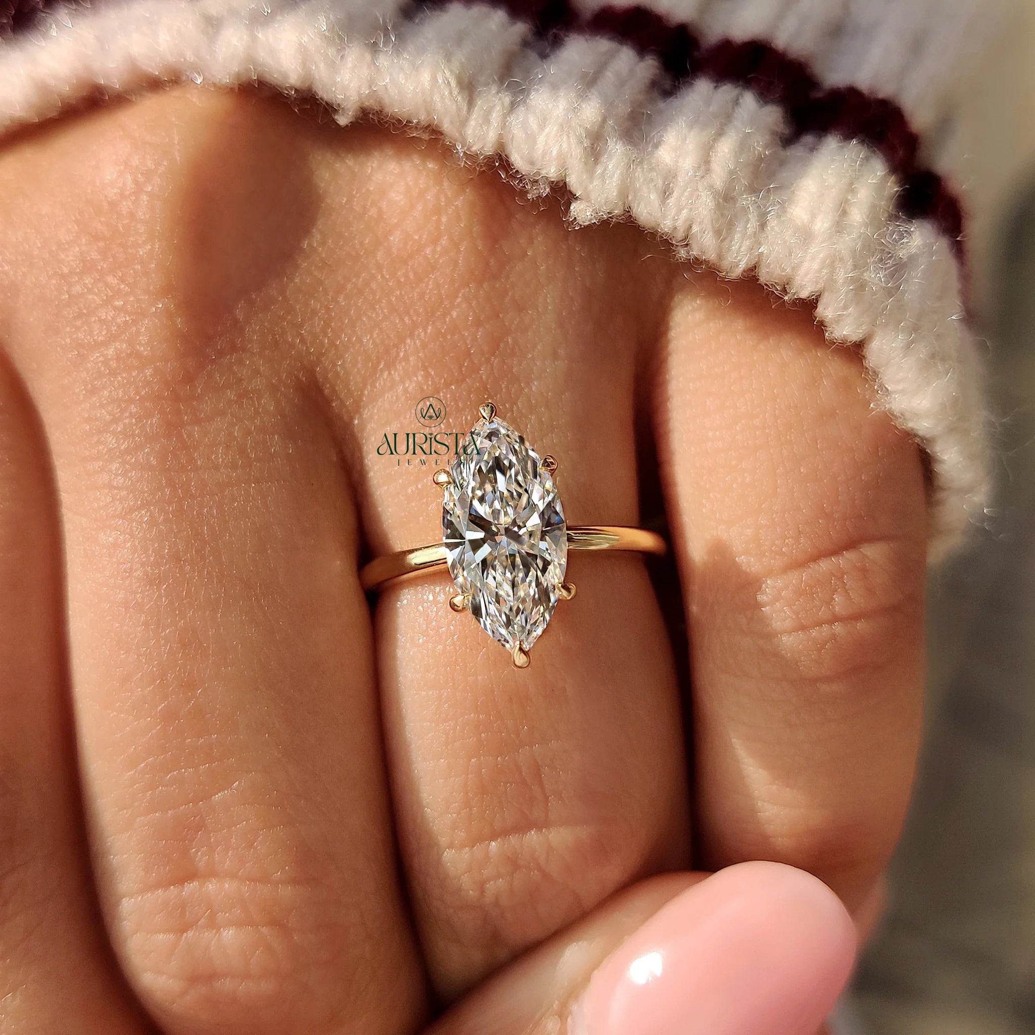 Modern Luxury Marquise Lab Grown Diamond Solitaire Ring