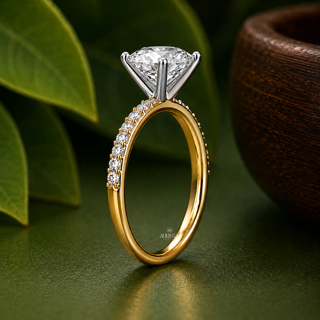 1 CT Round Lab Grown Diamond Engagement Ring Solitaire Ring With Side Stones