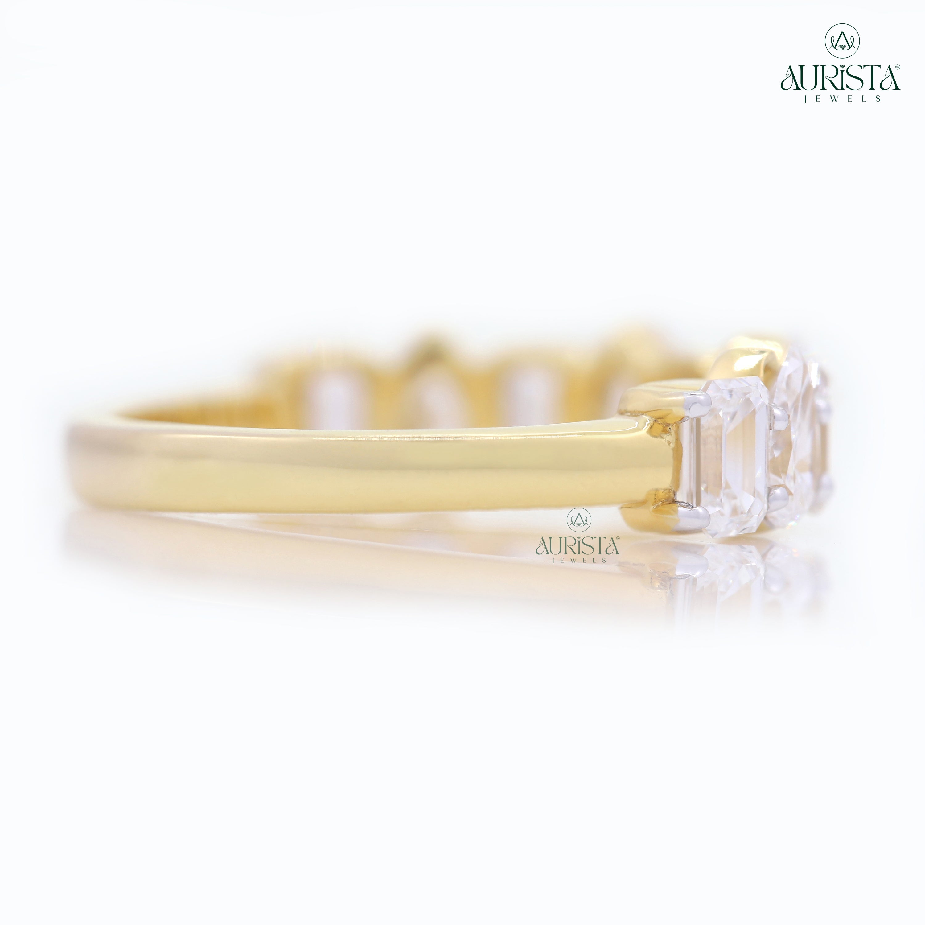 Wear Your Promise- Yellow Gold Band with Pear And Emerald Diamond