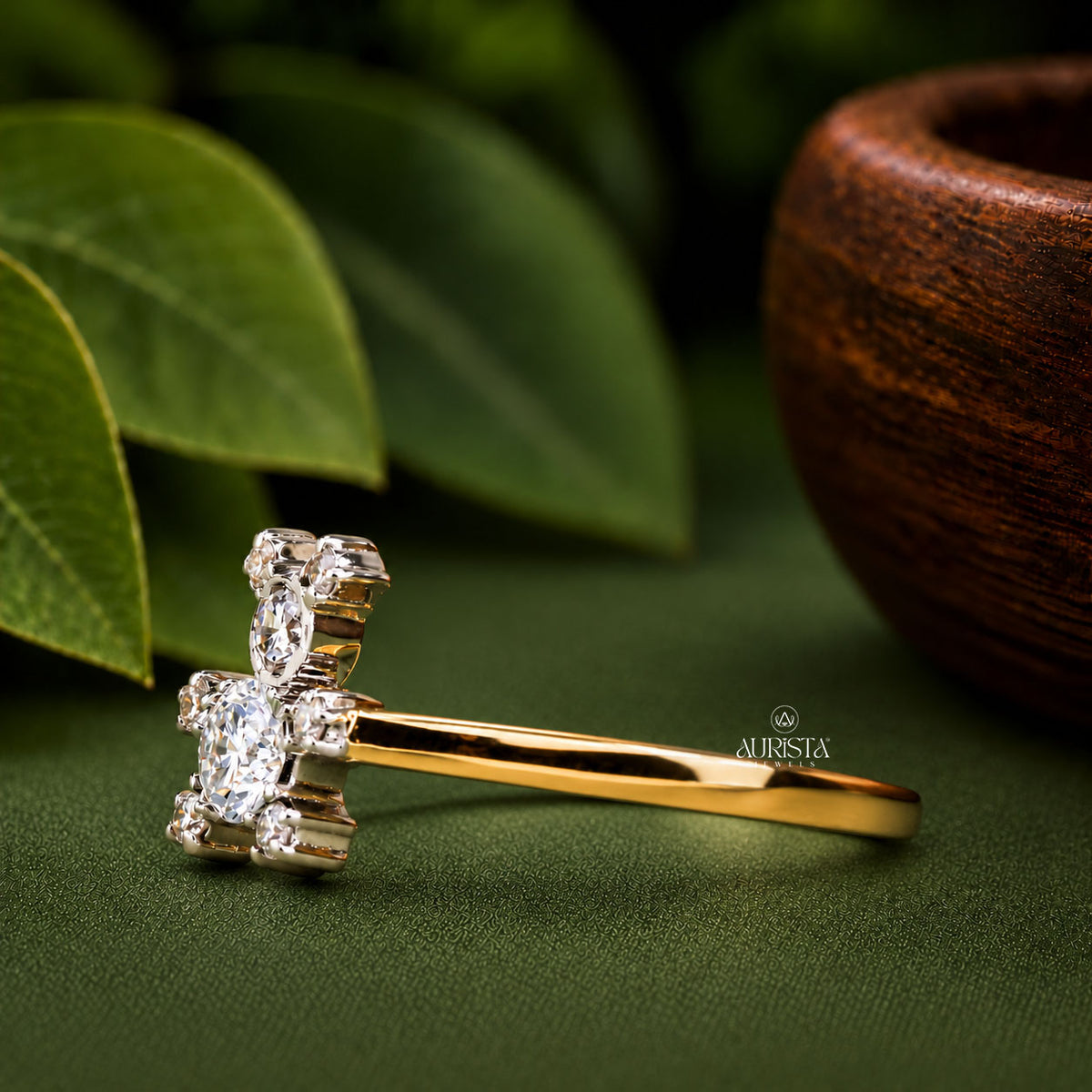 Teddy Bear Lab Grown Diamond Ring, Whimsical Round Cut Gold Statement Jewelry Band