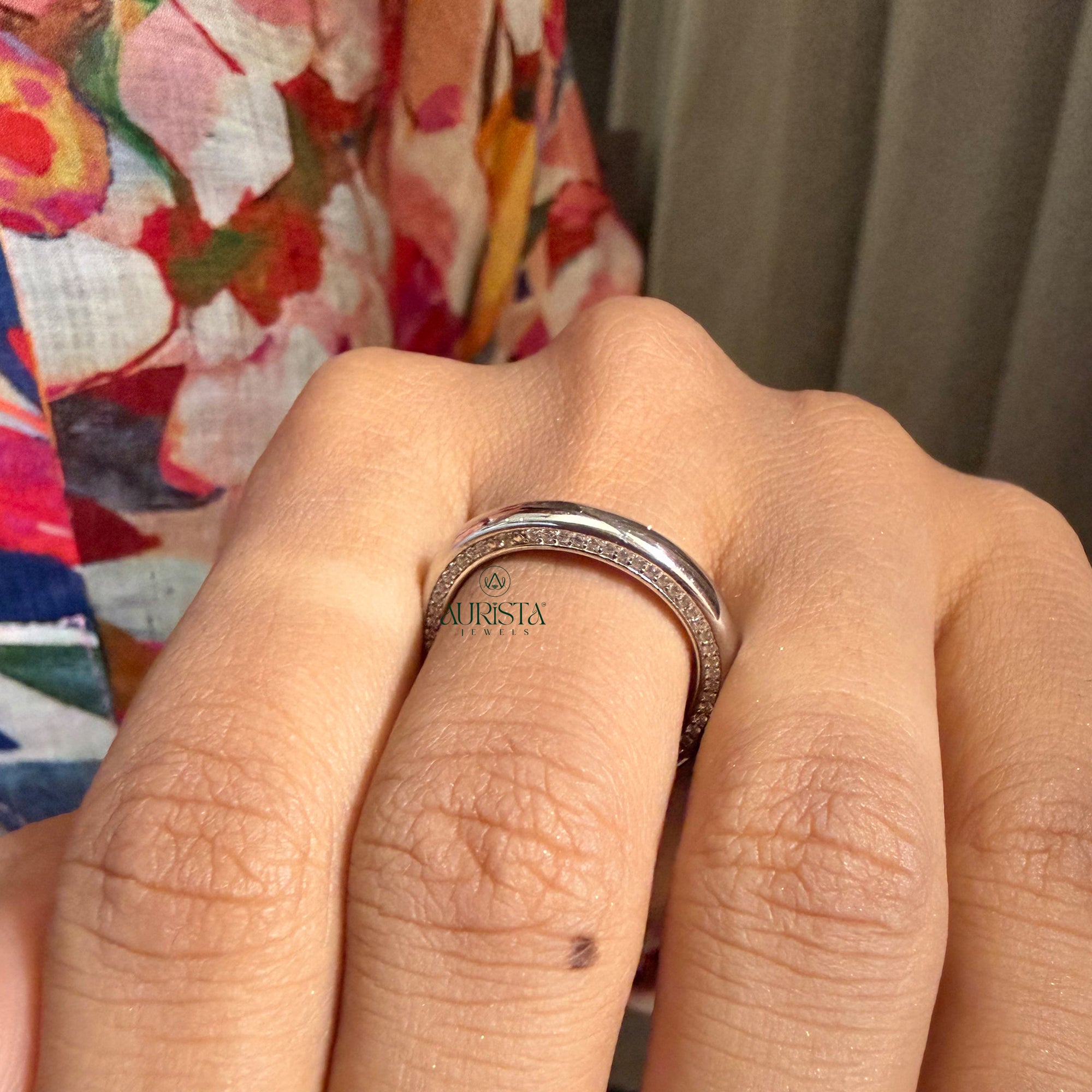 Stacking Ring Double Row Pave Band Minimalist Round Moissanite Wedding Stacker