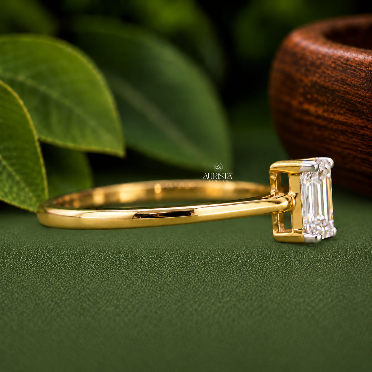 Emerald Cut Lab Grown Diamond Ring, Minimalist Engagement Wedding Ring Solitaire
