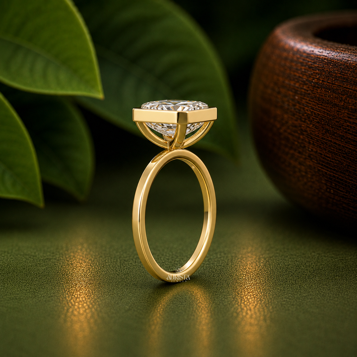 2.00 Carats Emerald Shape Lab Grown Diamond, Minimalist Bezel Setting Solitaire Ring