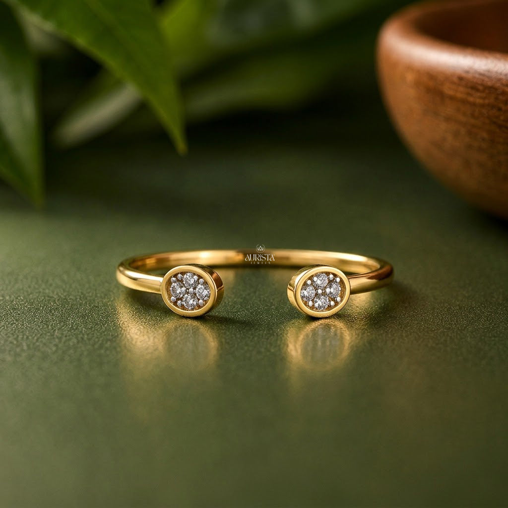 Lab Grown Diamond Gold Cluster Ring Open Bypass Band Modern Stacking Ring Chic