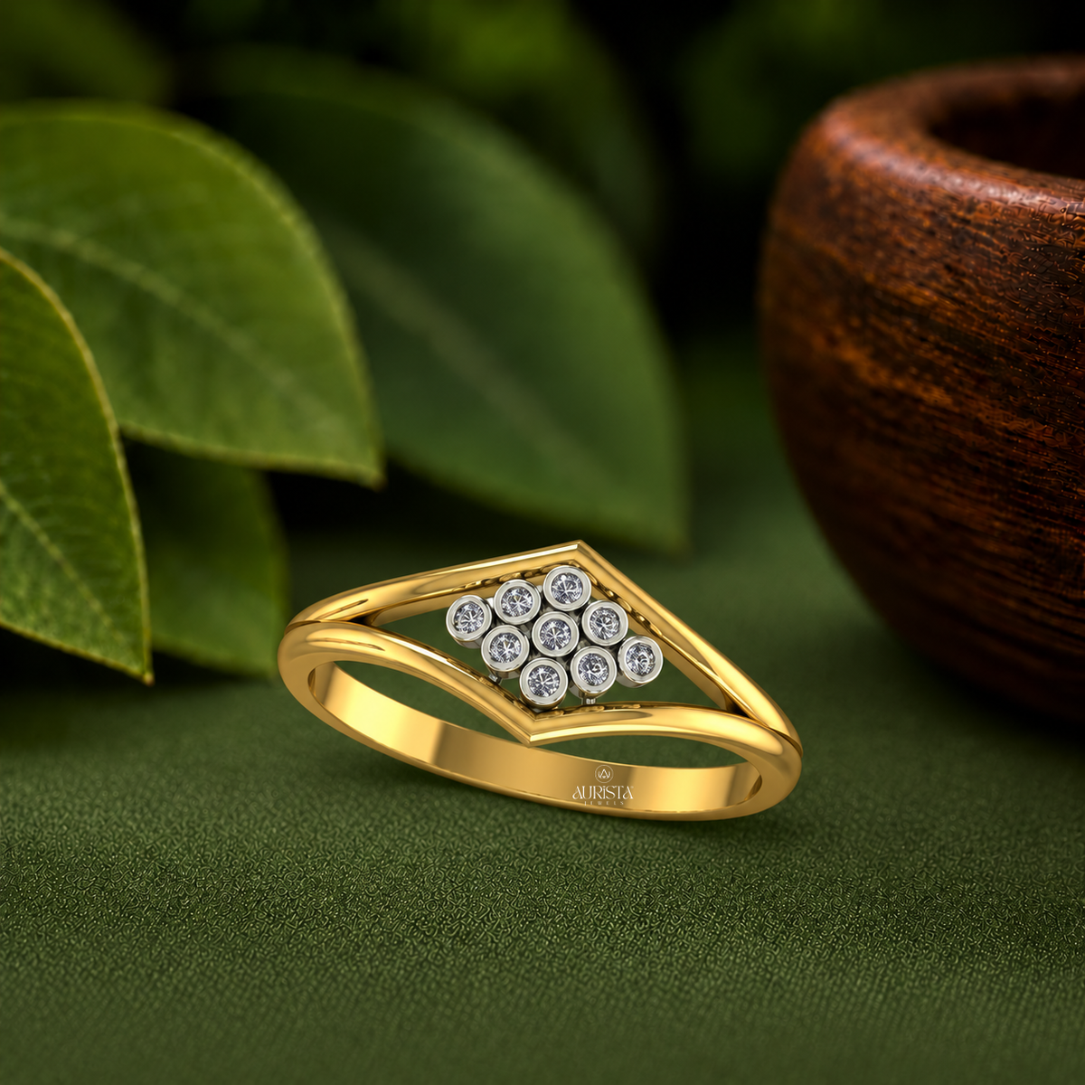 Nine Stone Diamond Cluster Ring Lab Grown in Diamond Gold Fine Jewelry