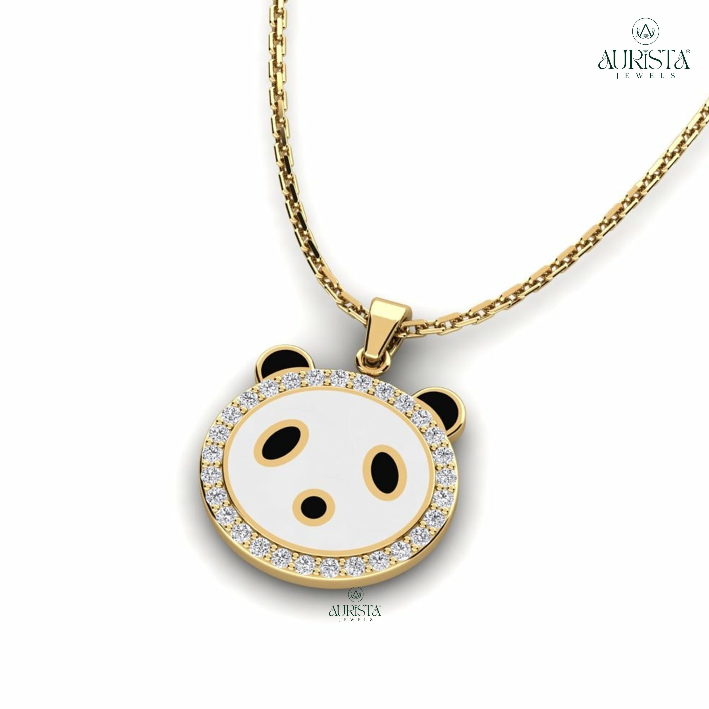 Cute Panda Lab Grown Diamond Pendant Necklace with Enamel Accents