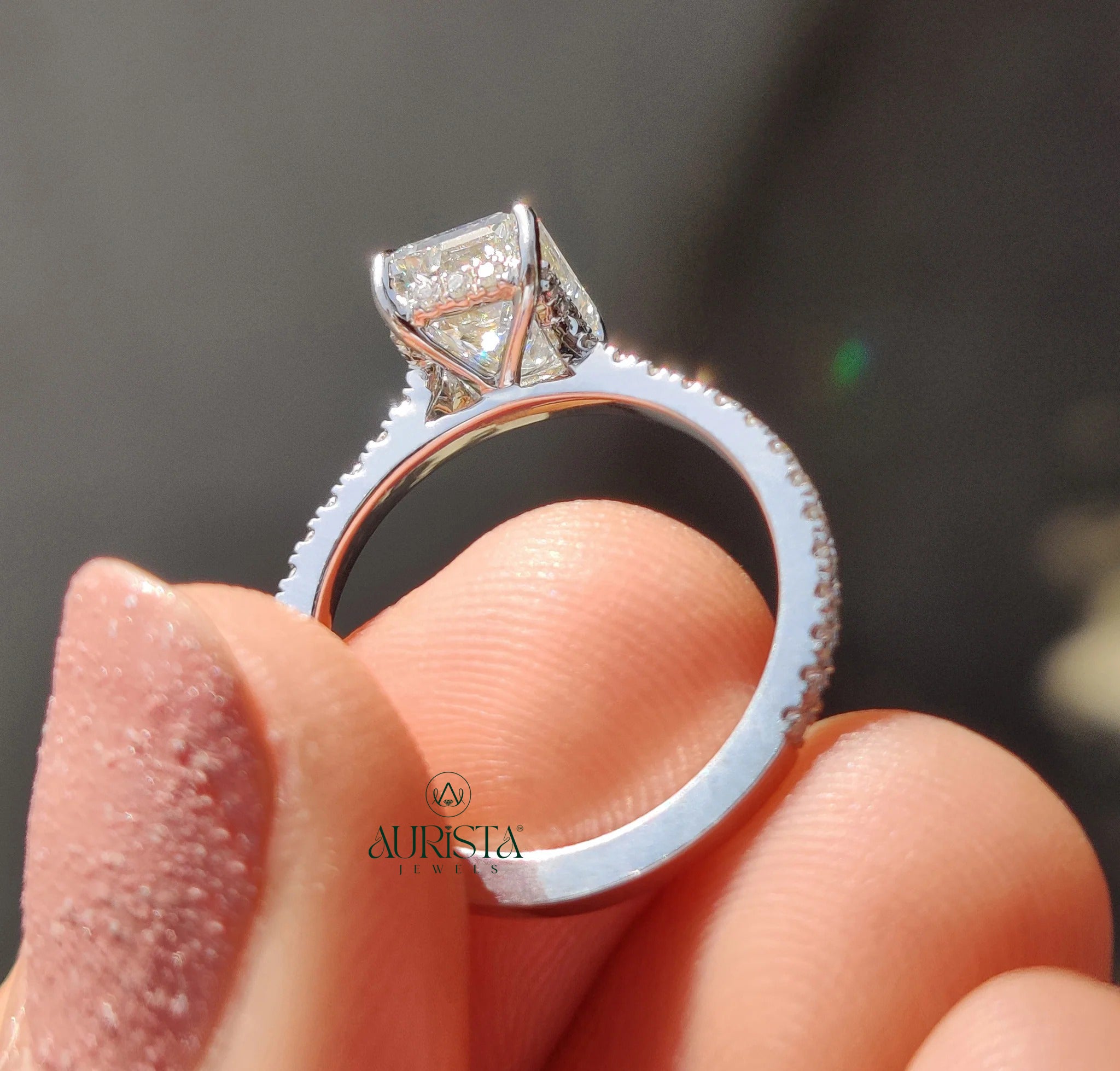 Emerald Cut Diamond Ring with Timeless Pave Elegance
