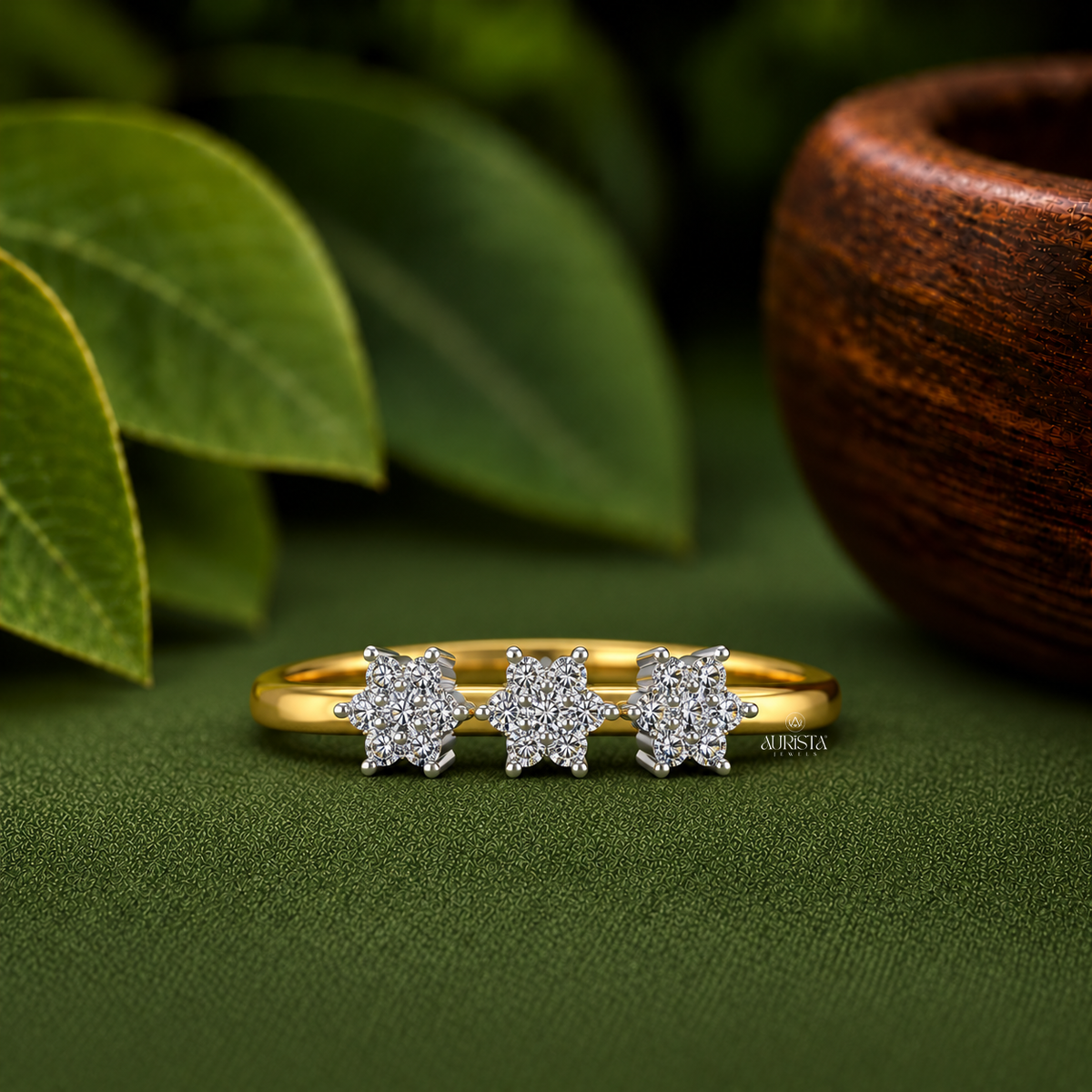 Triple Star Cluster Statement Ring Lab Grown in Diamond Gold Fine Jewelry