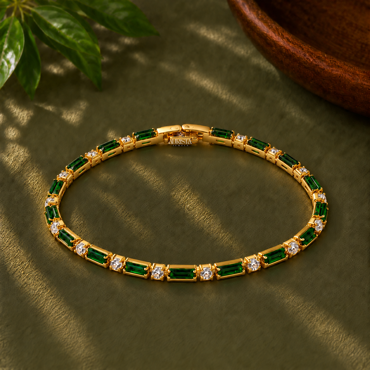 Gold Emerald Cut Gemstone Tennis Bracelet Lab Grown in Diamond Luxury Wristwear