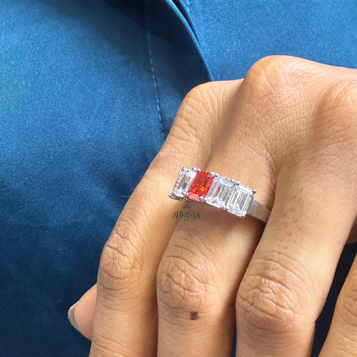 Moissanite Eternity Band Emerald Cut Stackable Ring for Women