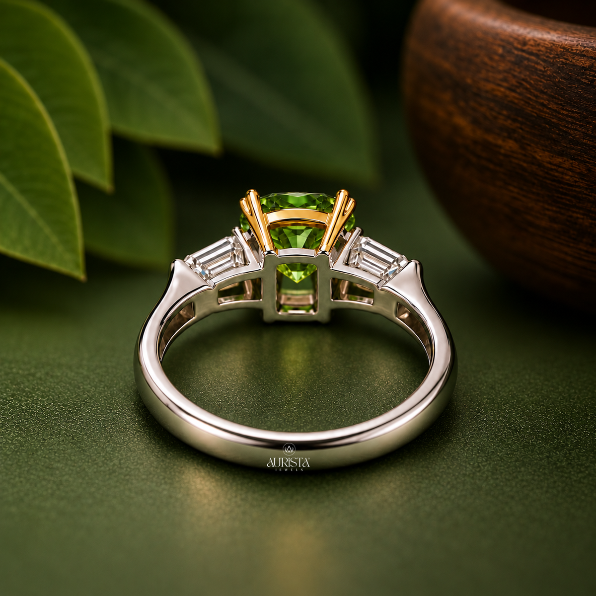 Green Marquise Cut Bezel Set Engagement Ring Solitaire Band Lab Grown in Diamond