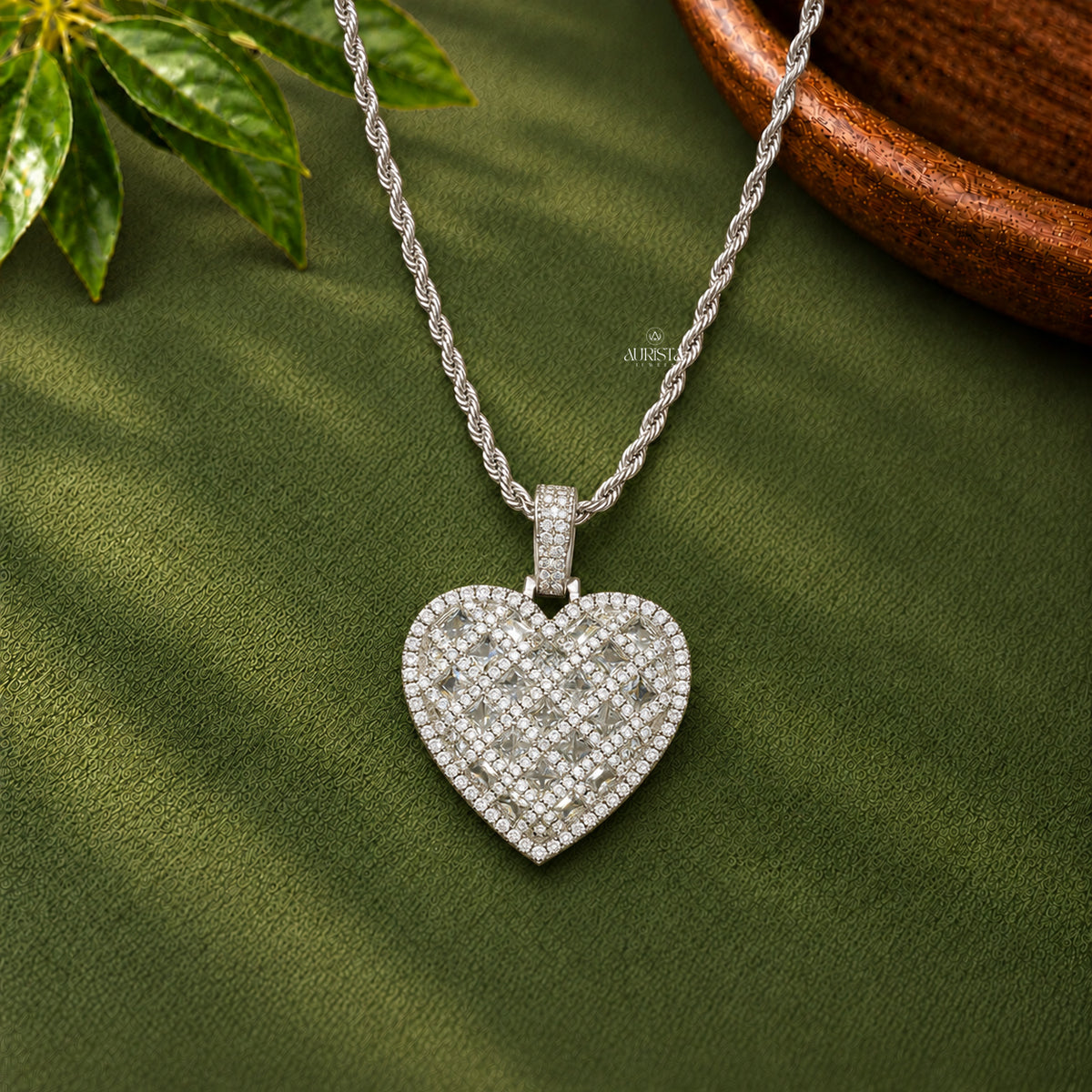 Lattice Heart Pendant Moissanite in Diamond Silver Fine Jewelry Without Chain