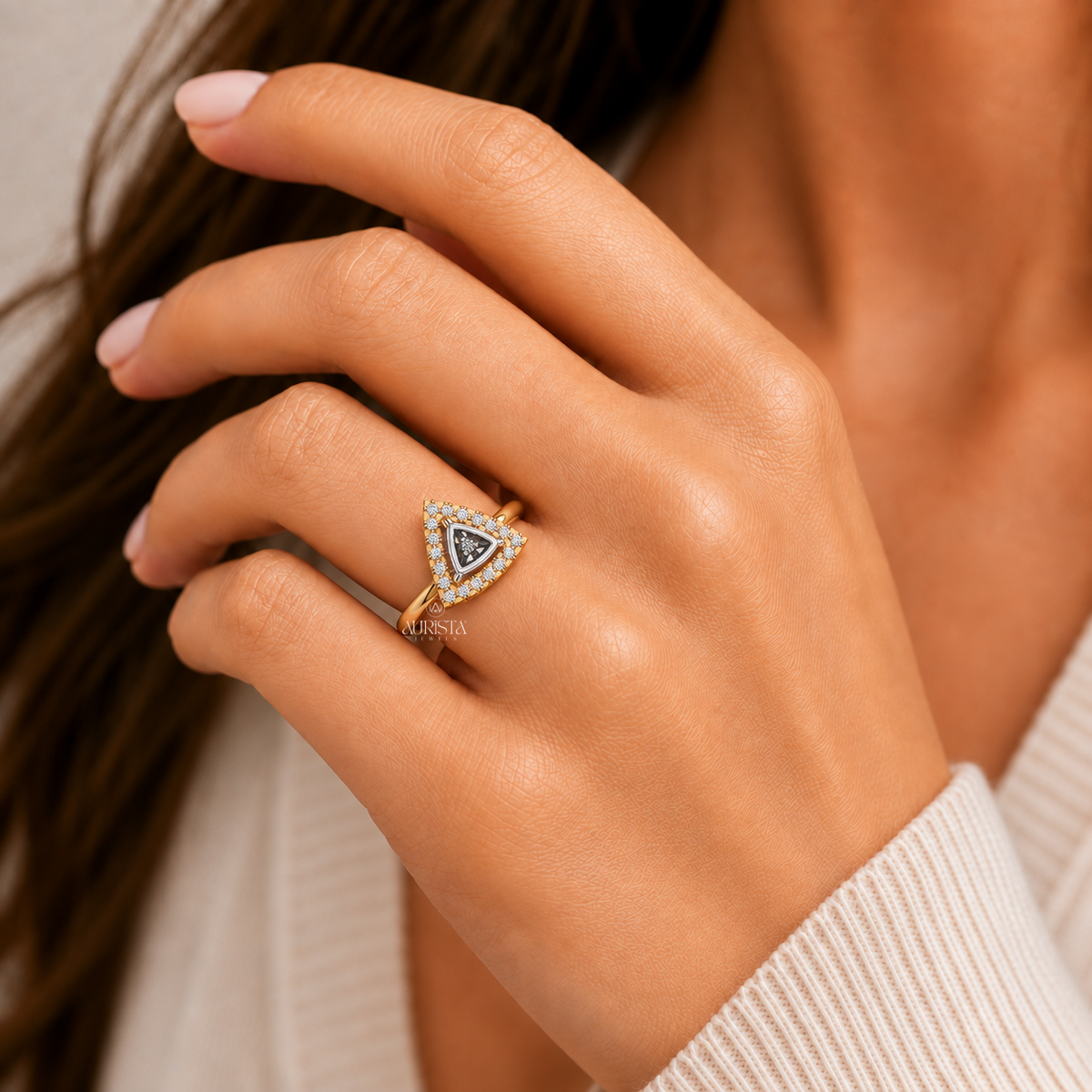 Trillion Cut Halo Statement Ring Moissanite in Diamond Fine Jewelry