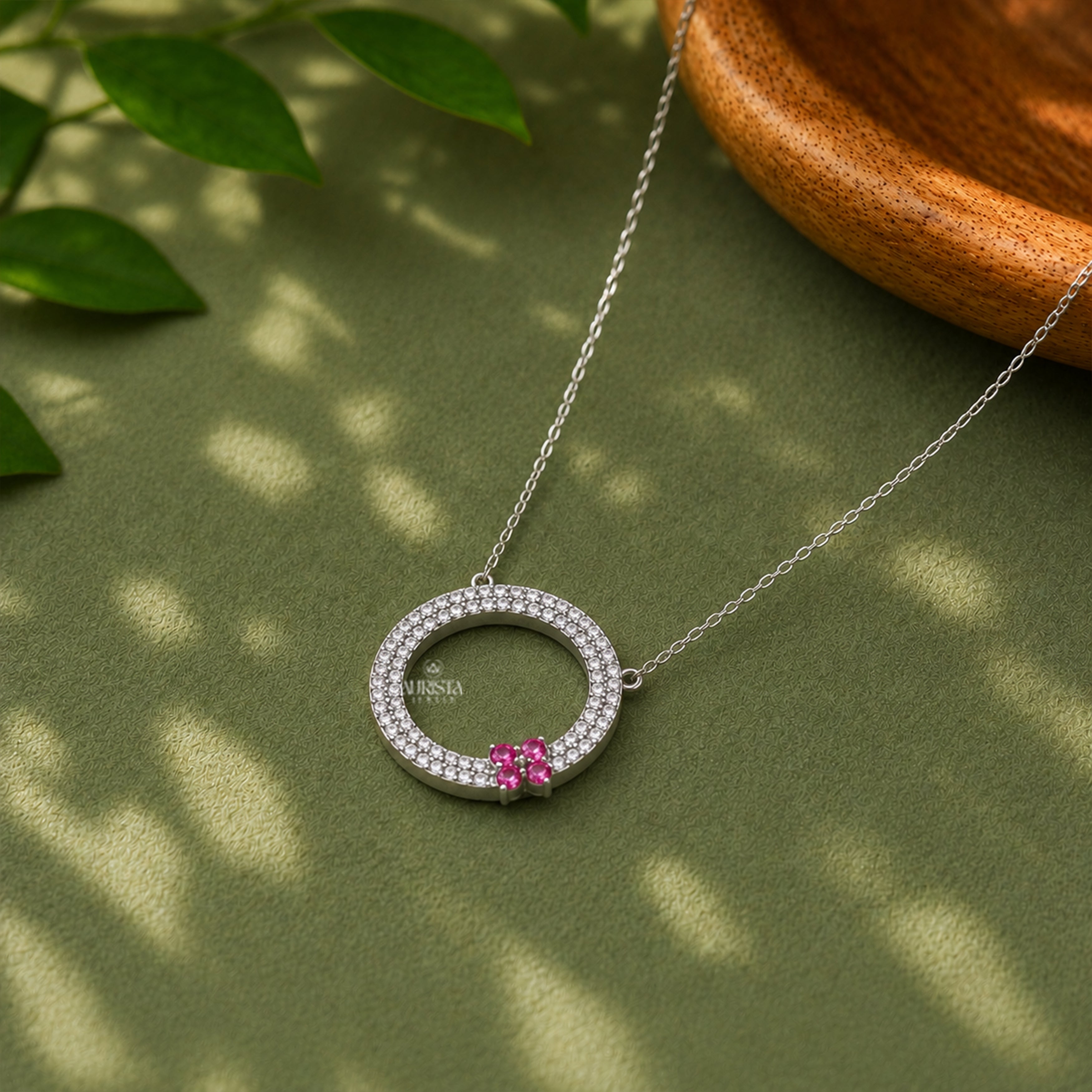 Dainty Moissanite Round Diamond Circle Pendant Necklace Floral Charm Gift For Her