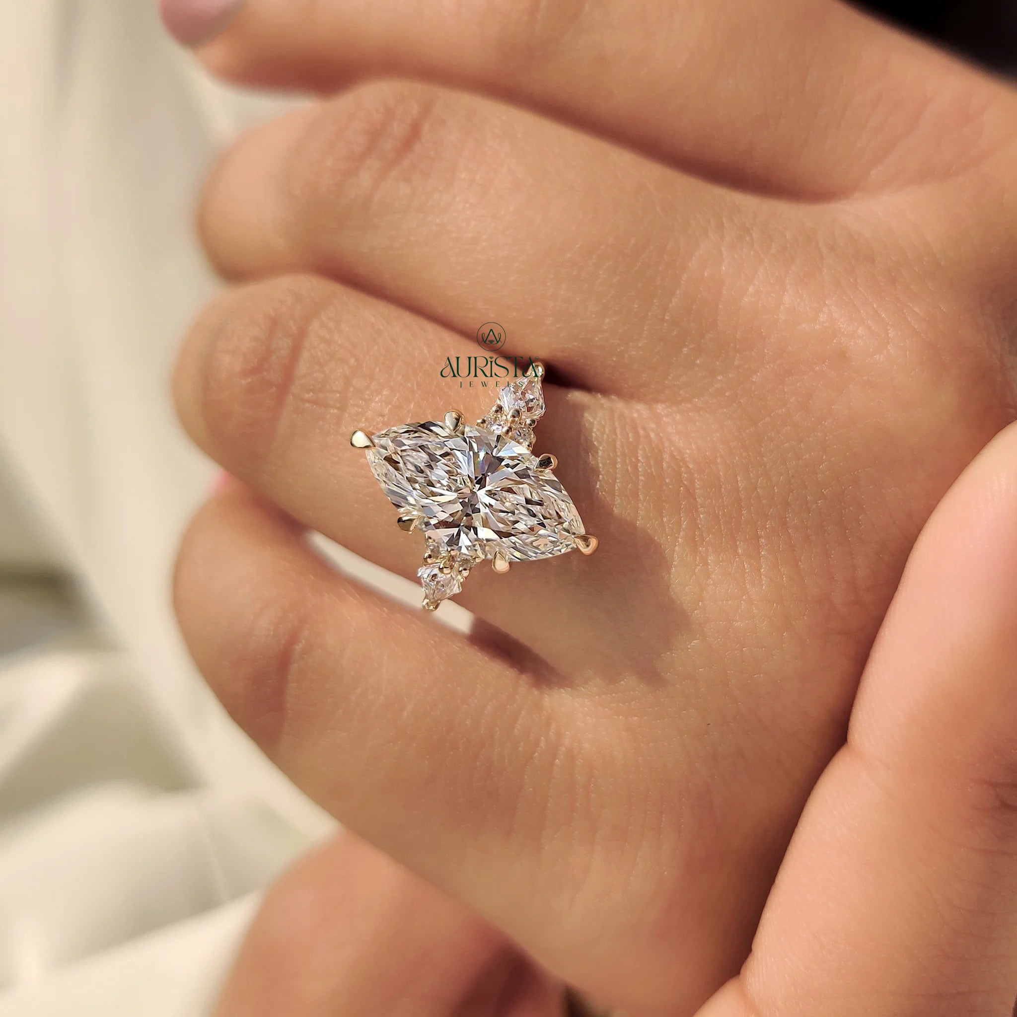 Marquise Cut Diamond Ring with Unique Kite Side Stones