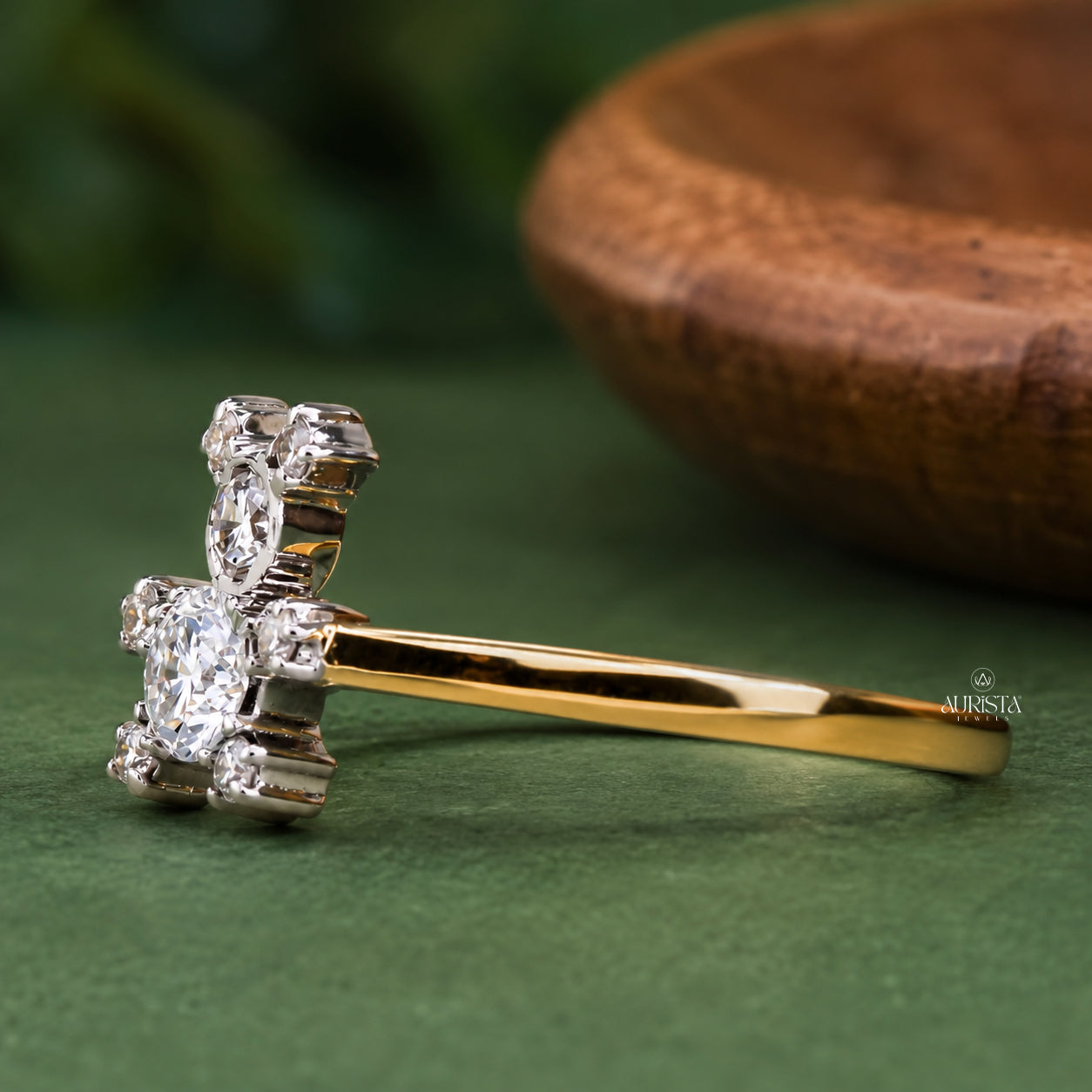 Teddy Bear Lab Grown Diamond Ring, Whimsical Round Cut Gold Statement Jewelry Band