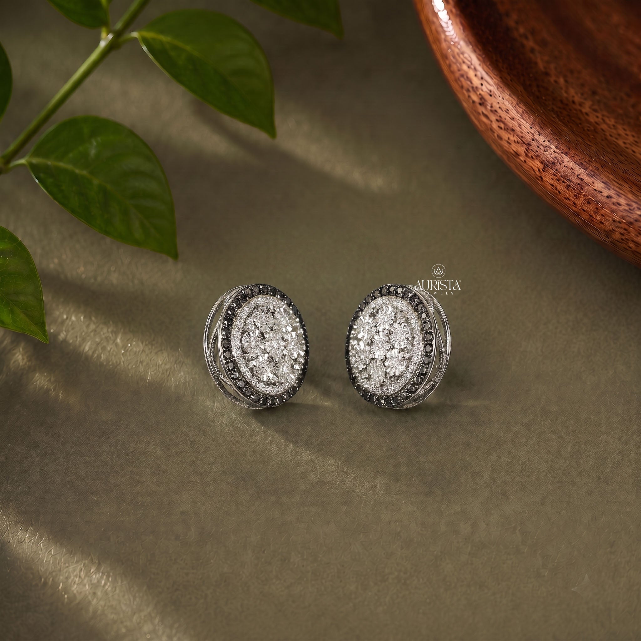Iced Out Round Cluster Moissanite Hip Hop Stud Earrings with Black Accent Halo