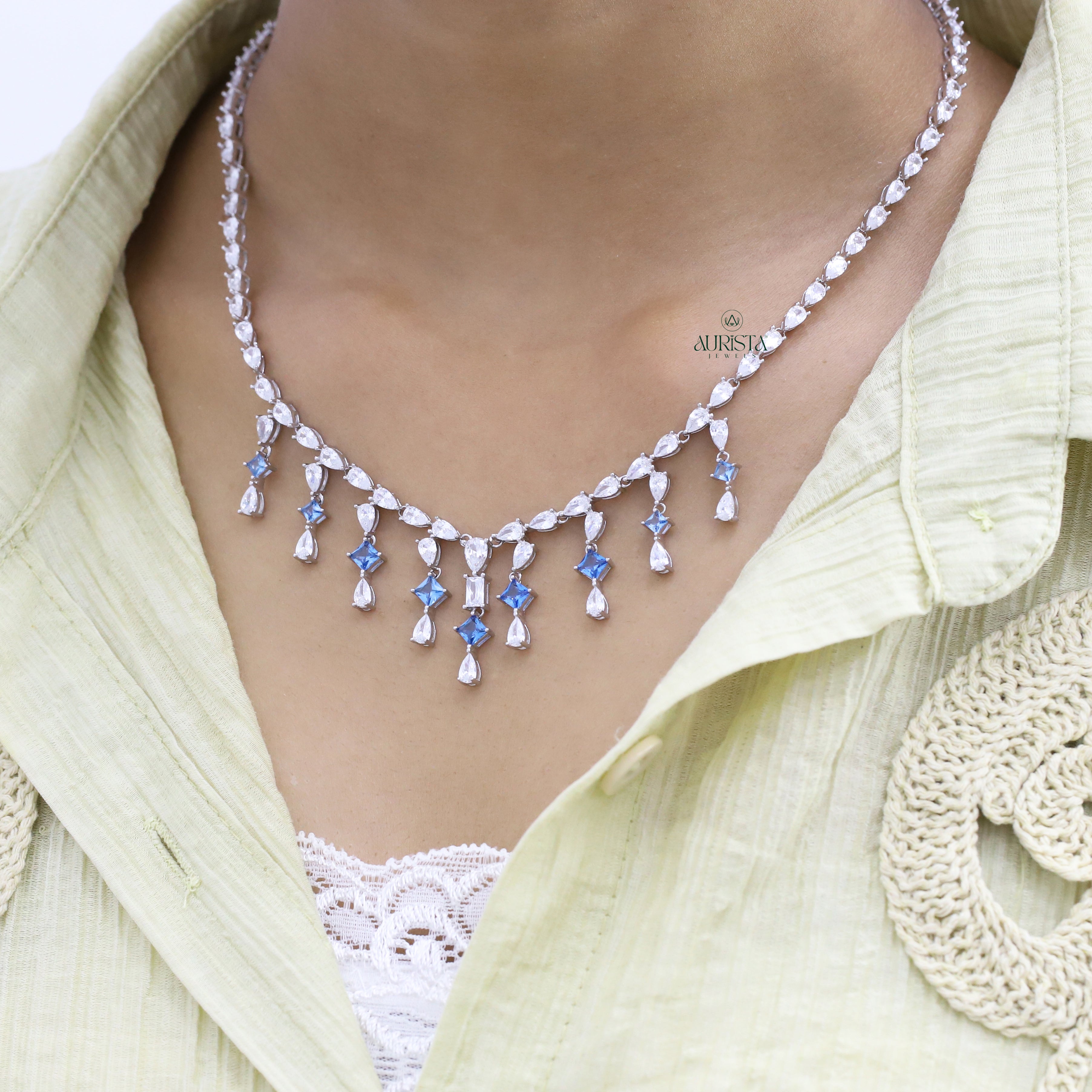 Pear Moissanite Necklace and Earring Set, Bridal Teardrop Statement Jewelry