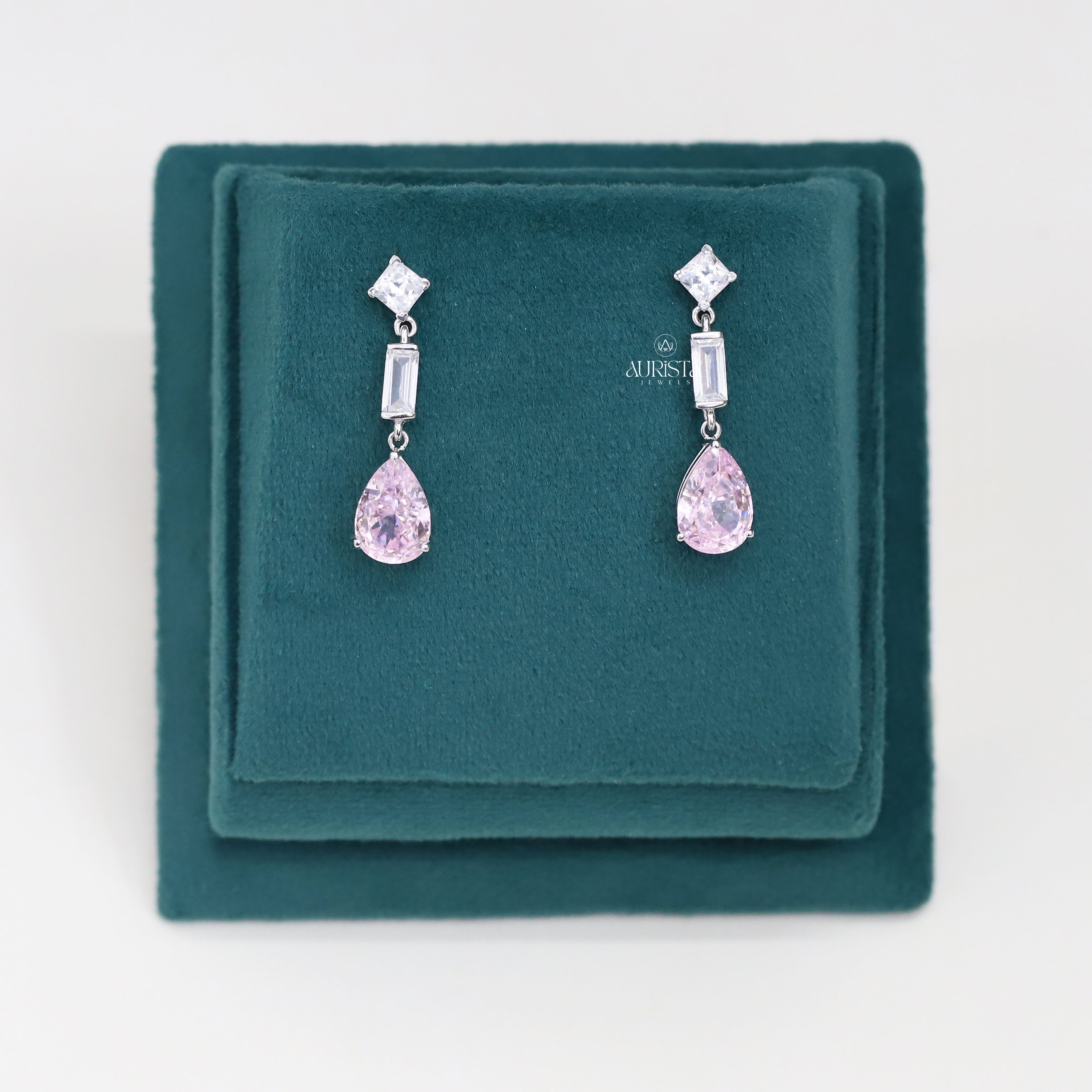 Pink Pear Cut Dangle Earrings Moissanite Modern Luxury Bridal Jewelry