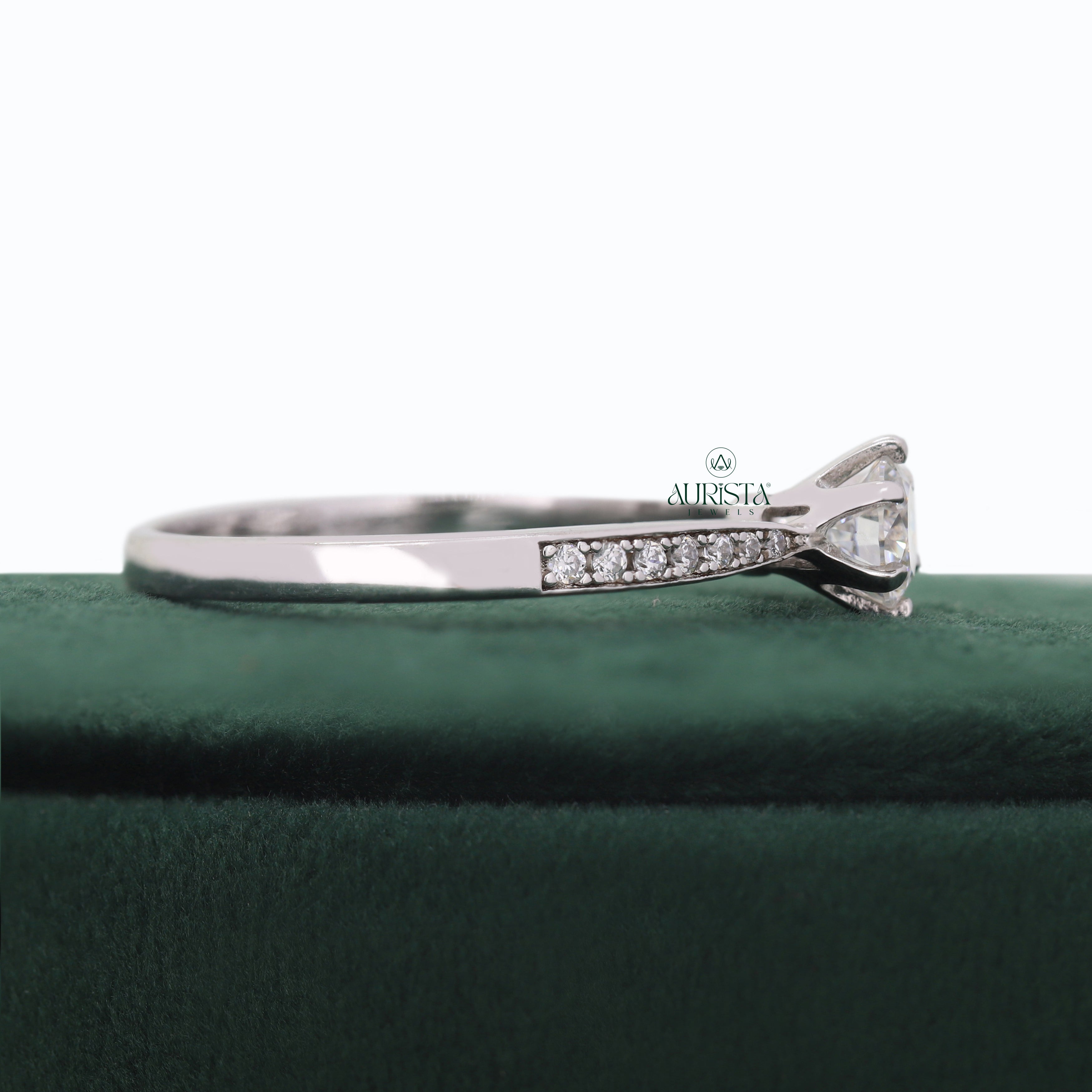 Round Cut Lab Grown Diamond ,  Side Stone,White Gold, Engagement Ring