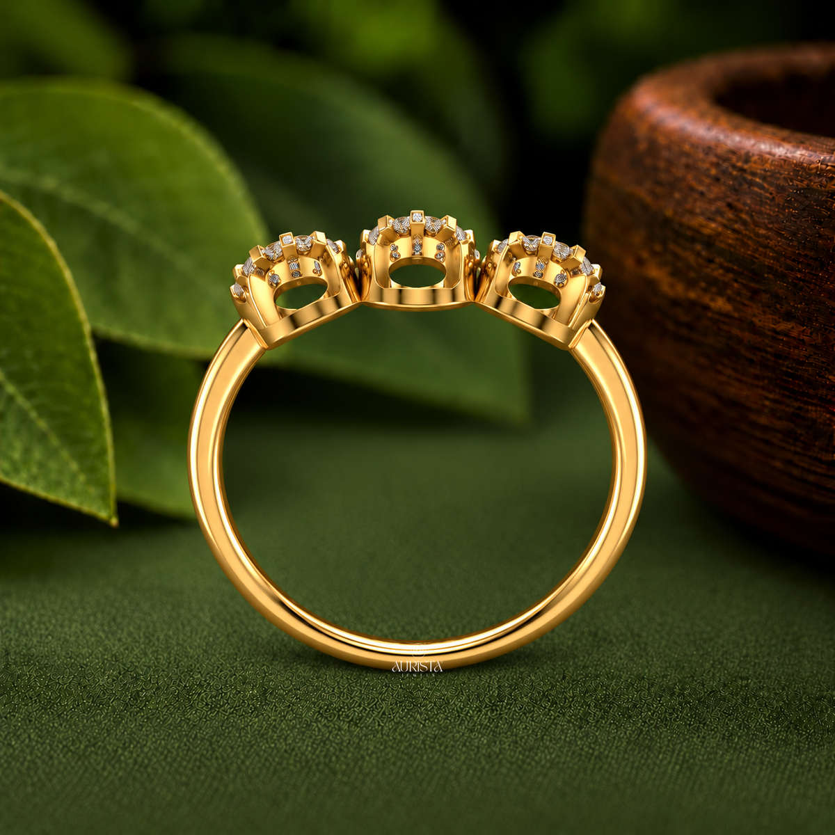 Triple Circle Halo Cluster Ring Lab Grown in Diamond Fine Gold Jewelry