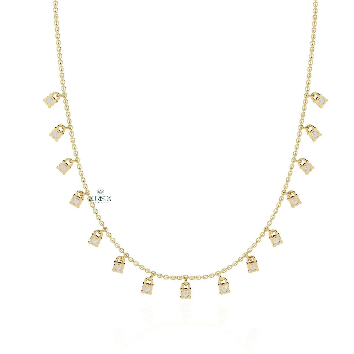 Rose Gold Dangle Necklace Lab Grown Diamond Charm Chain Minimalist Station Necklace