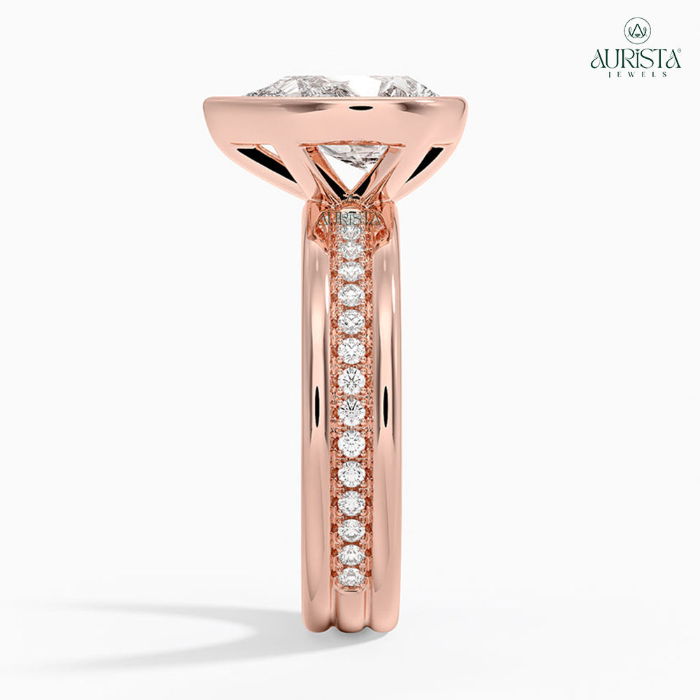 Circle of Love Rose Gold Ring with Pear Diamond