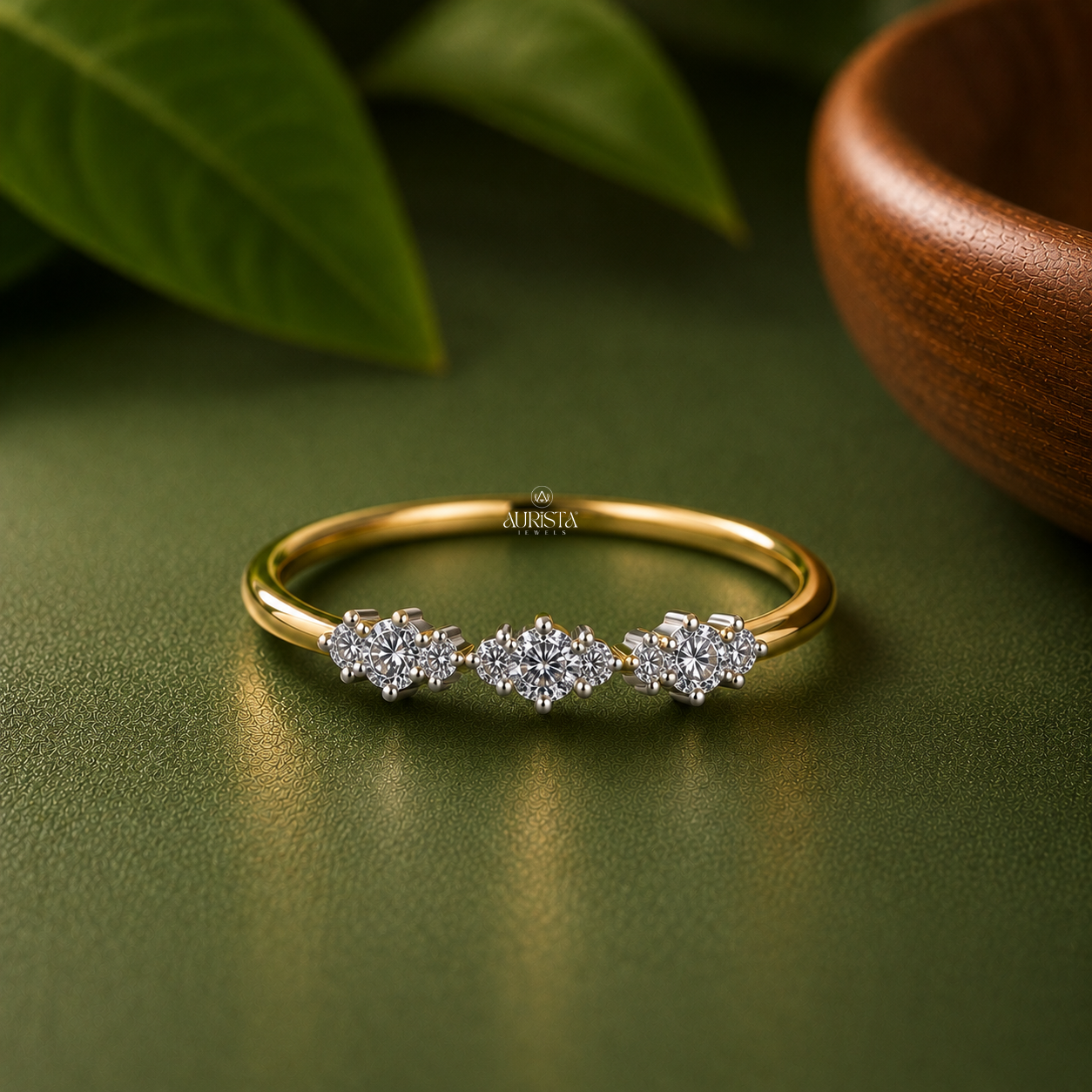 Lab Grown Diamond Gold Multi Cluster Ring Three Station Band Stacking Ring Chic