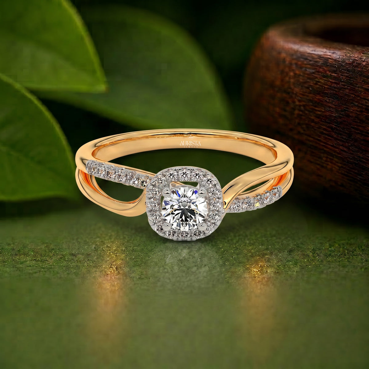 Round Lab Grown Diamond Ring, Crossover Halo Engagement Ring Fine Jewelry