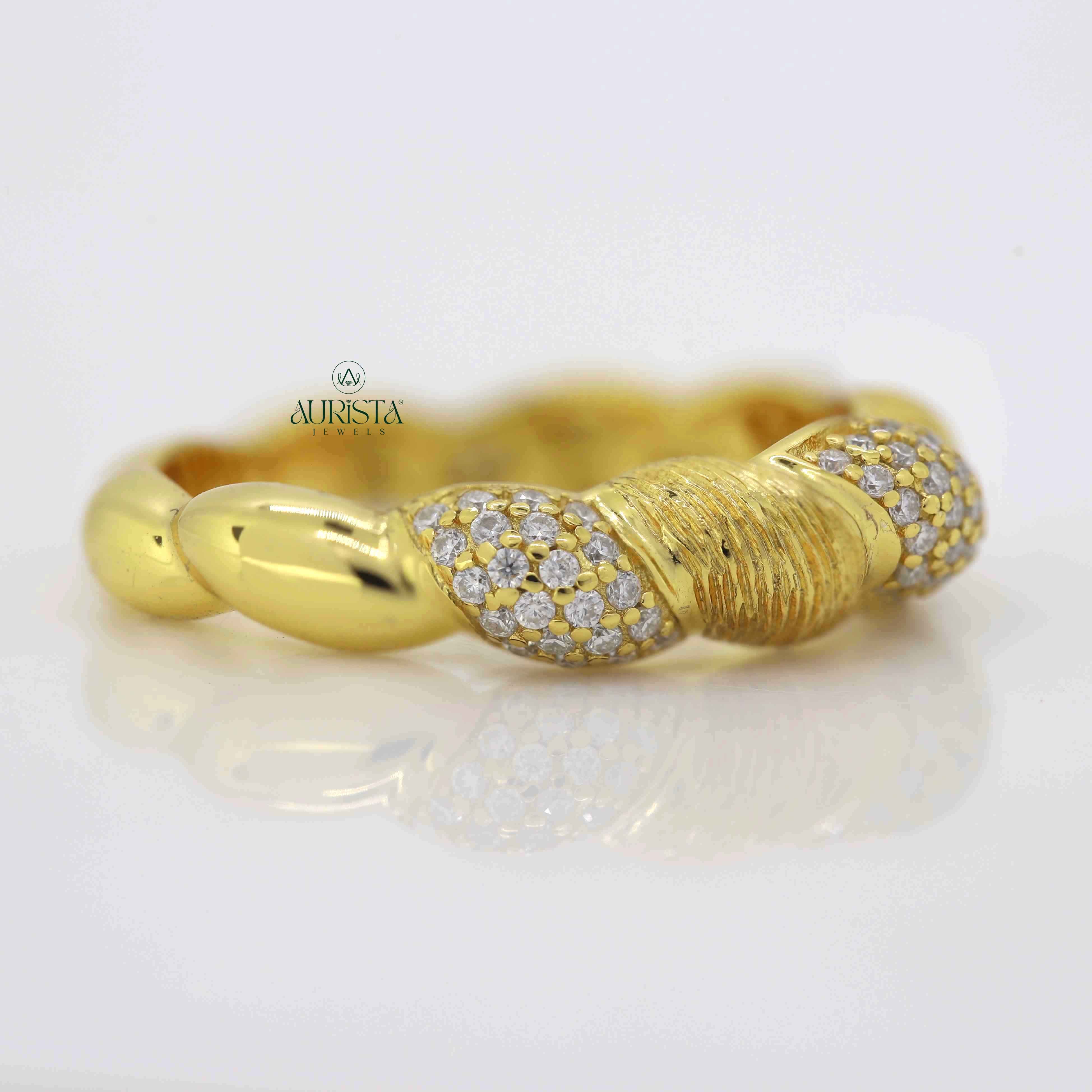 Twisted Gold Lab Grown Diamond Band, Pavé Stackable,Round Cut Diamond,Bridal Jewelry