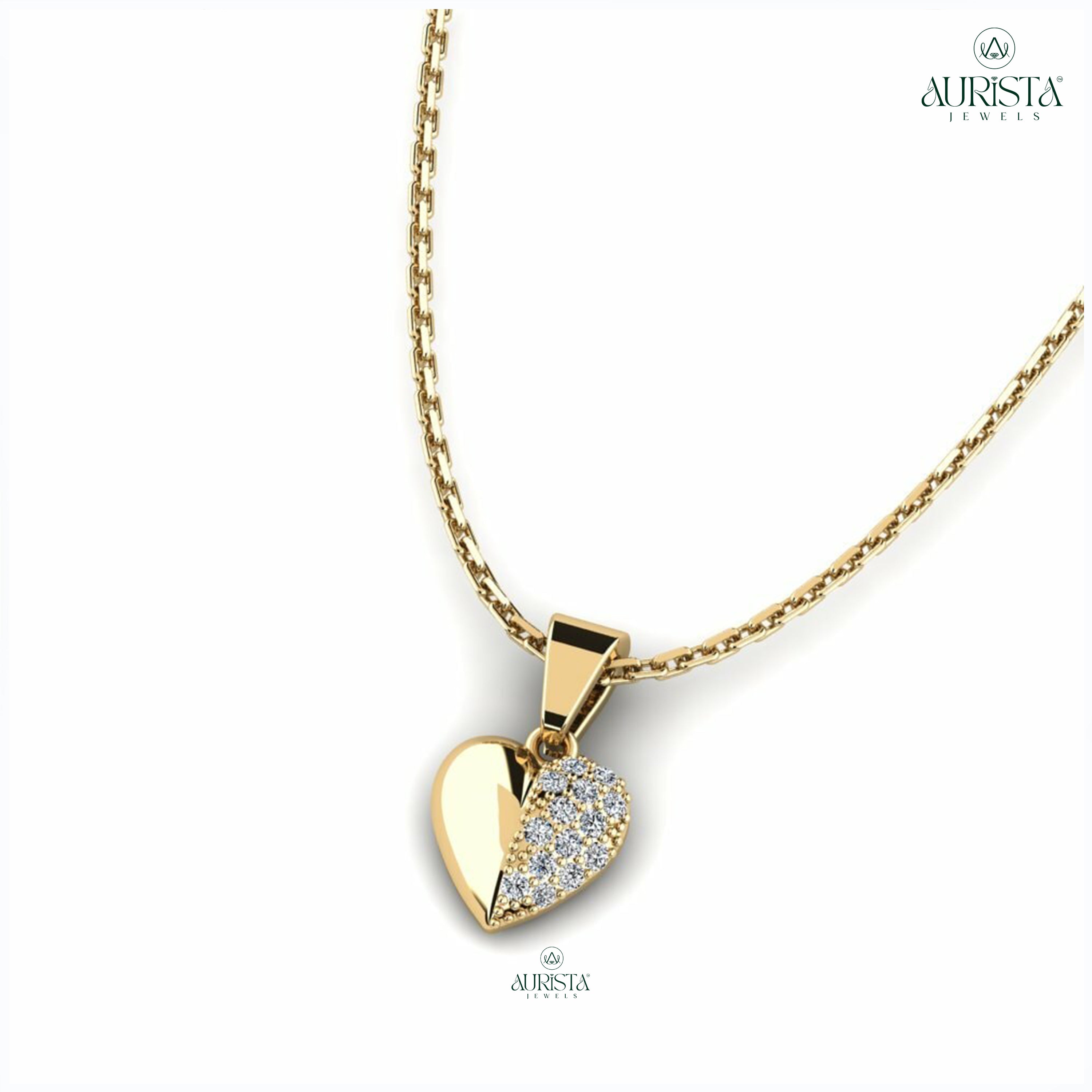 Half Diamond Heart Pendant Necklace with Moissanite Diamond Accents