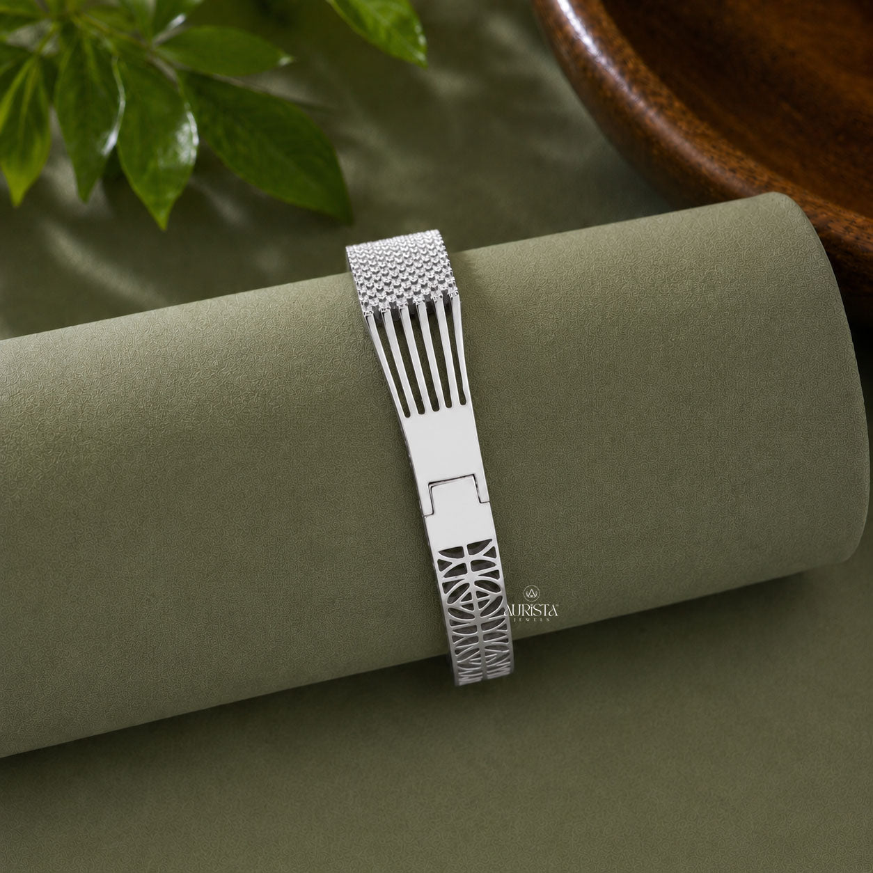 Pave Round Moissanite Bar Cuff Bangle -Multi Strand Mesh Wide Statement Bracelet