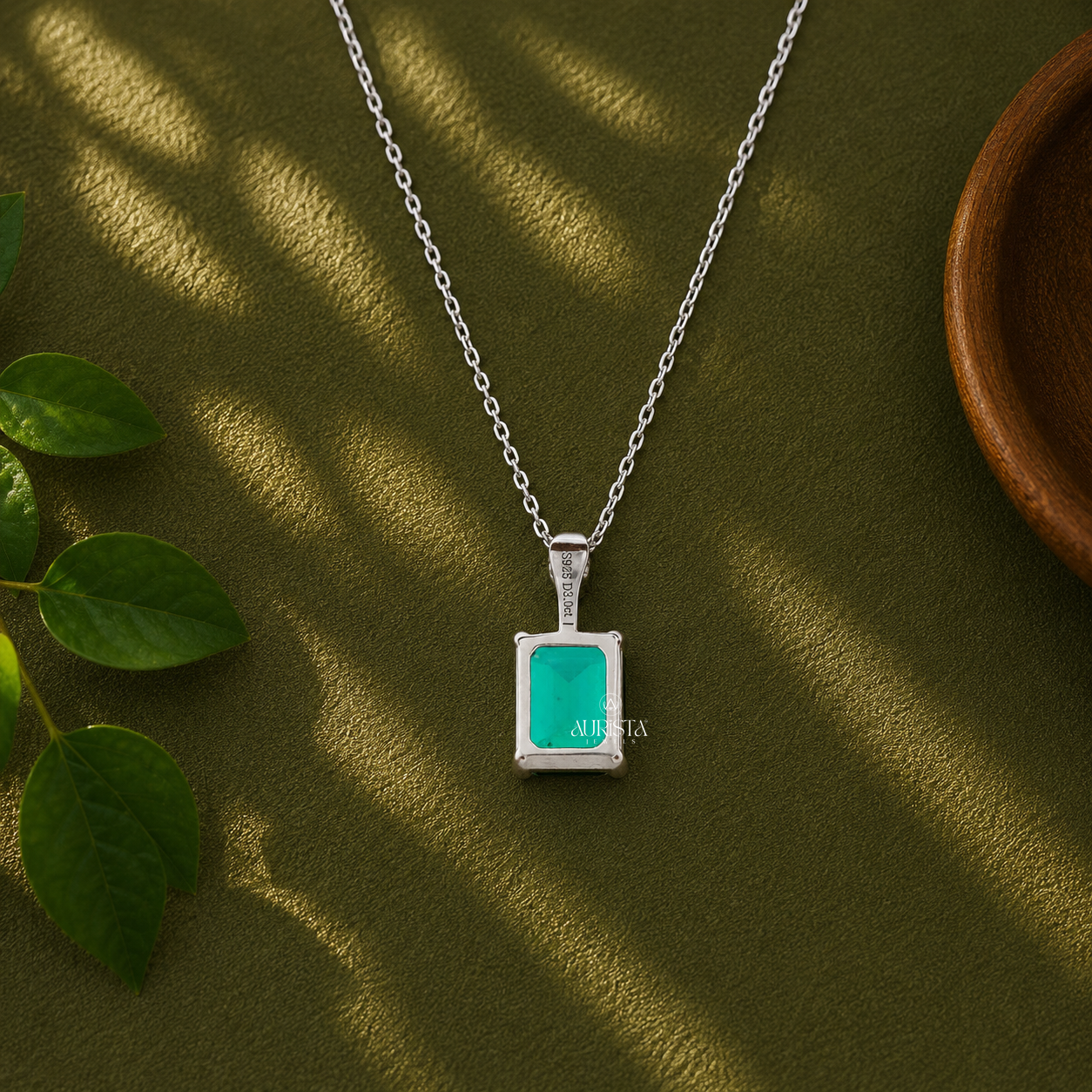 Green Emerald Cut Lab Grown in Diamond Pendant Luxury Statement Necklace