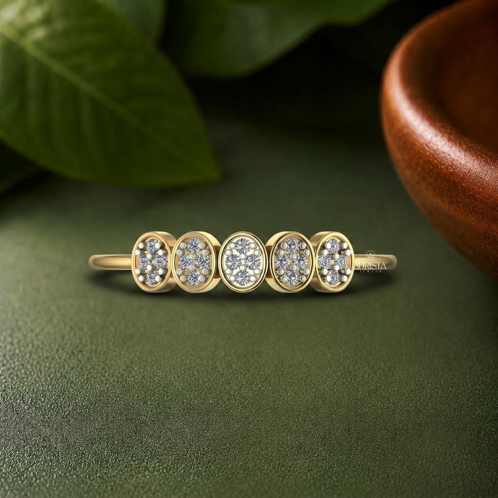 Lab Grown Diamond Gold Multi Oval Cluster Ring Statement Band Stacking Ring Chic