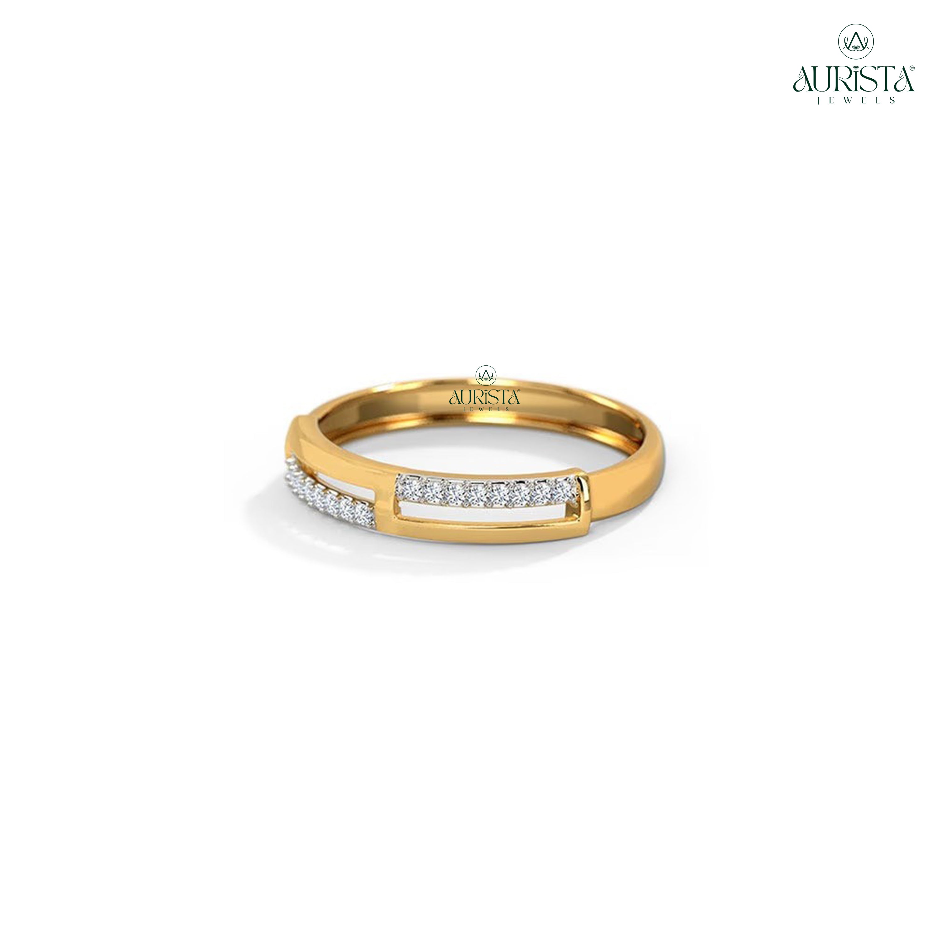 Moissanite Diamond Round Cut Minimalist Bypass Band Yellow Gold Modern Stackable Ring