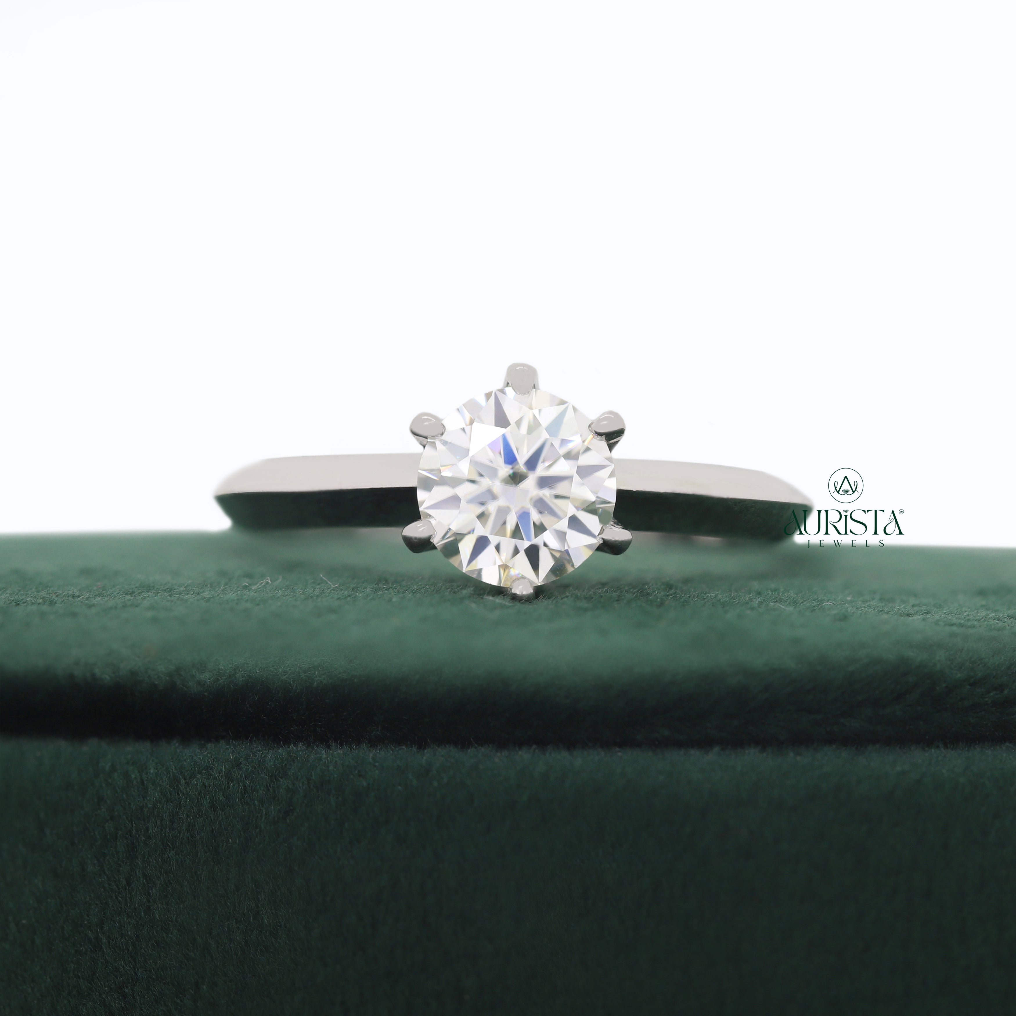 Round Cut Lab Grown Diamond Engagement Ring, White Gold Anniversary Gift
