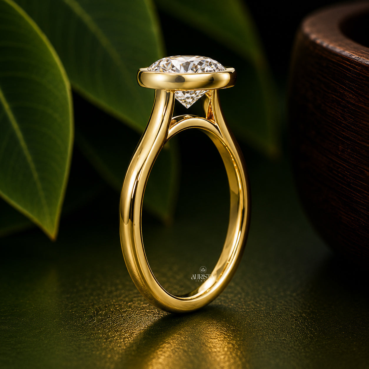 Oval Cut Lab Grown Diamond Bezel Ring, Minimalist Engagement Solitaire Wedding Band