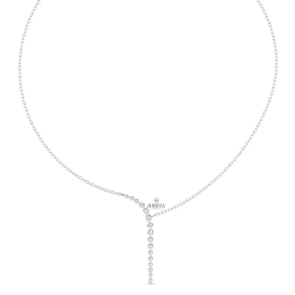 Gold Asymmetrical Necklace Moissanite Diamond Lariat Minimalist Delicate Y Chain Gift