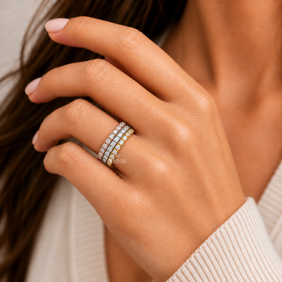 Round cut Lab Grown Diamond Eternity Band, Gold Stackable Ring, Wedding Ring