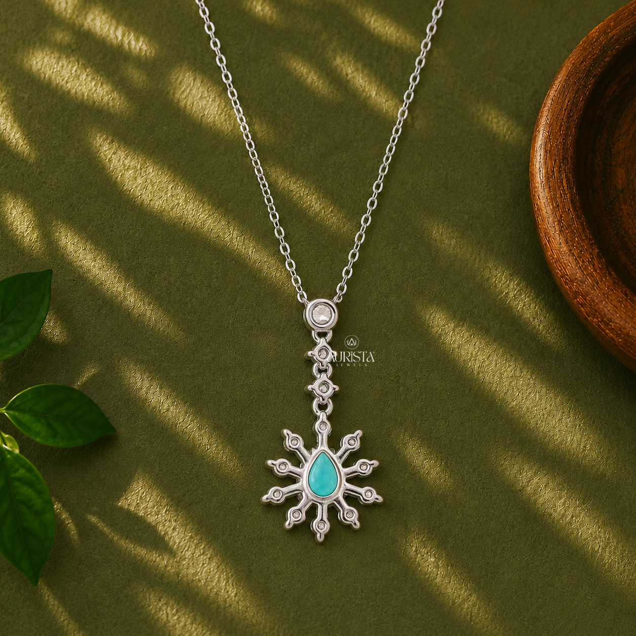 Green Pear Starburst Lab Grown in Diamond Pendant Luxury Statement Necklace