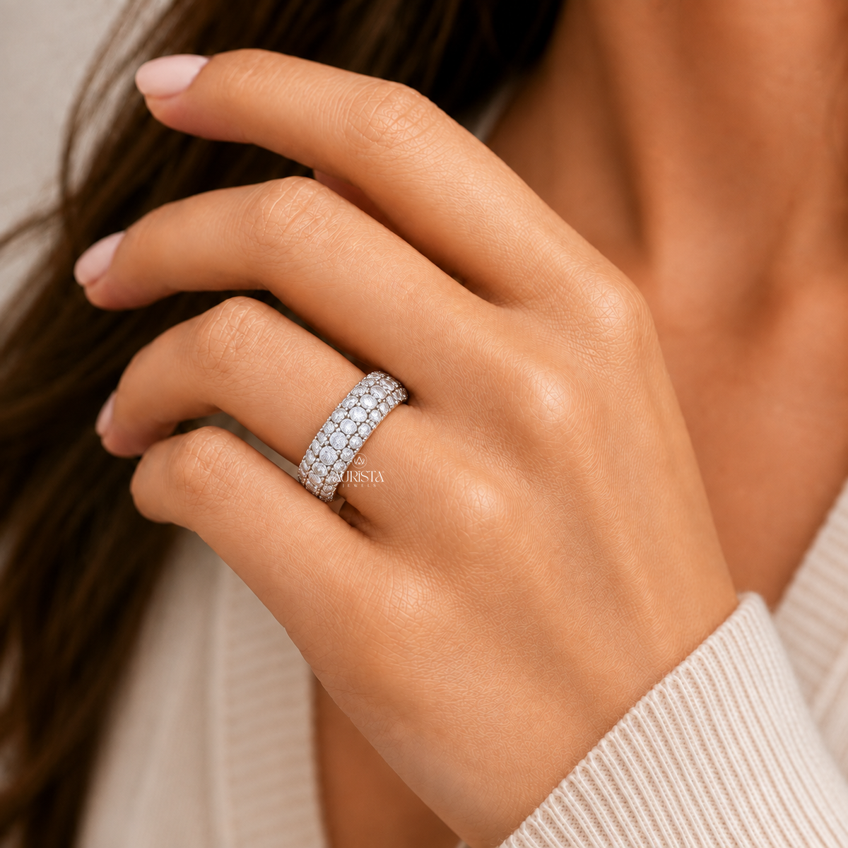 Multi-Row Lab Grown Diamond Band, Round Cut Eternity Stackable Wedding Ring