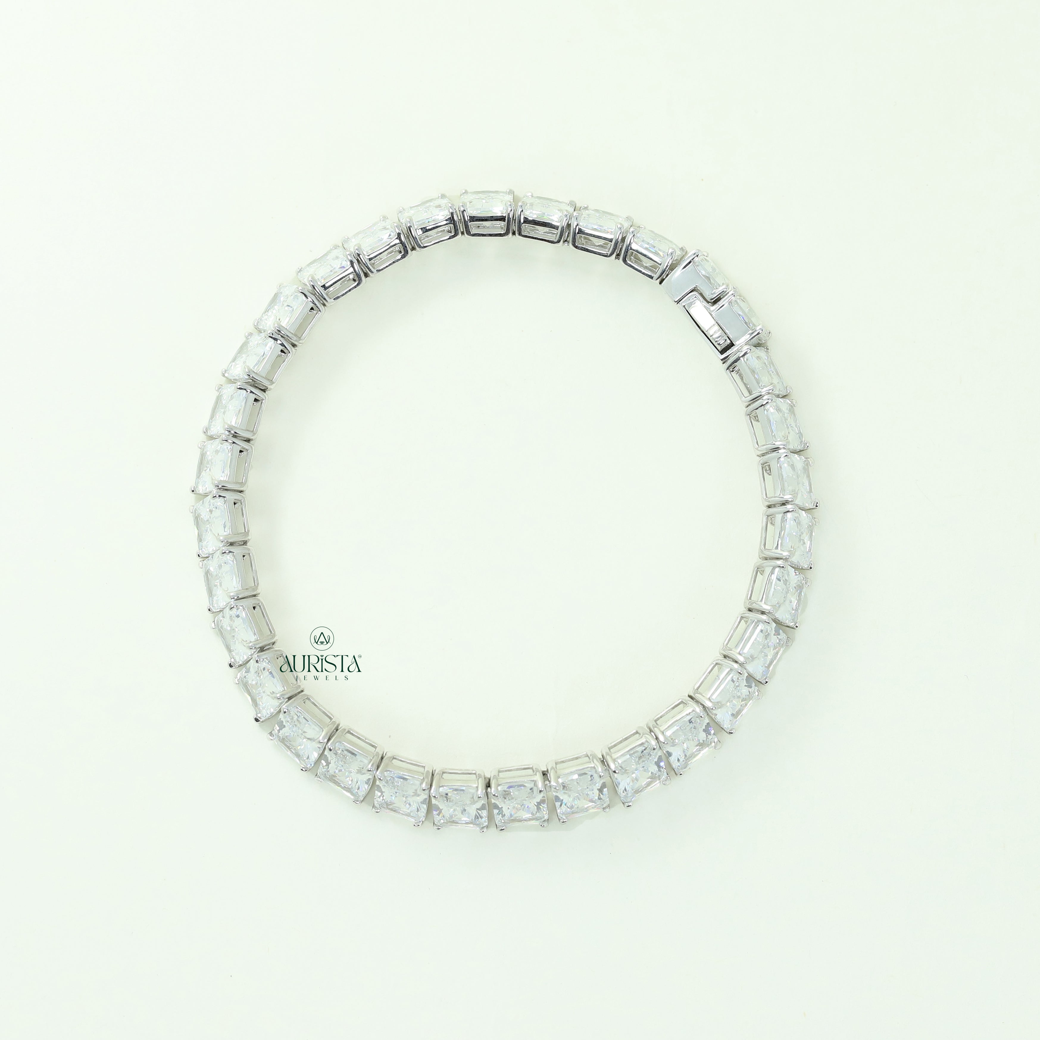 Radiant Moissanite Tennis Bracelet, Dainty White Stone Line Bracelet