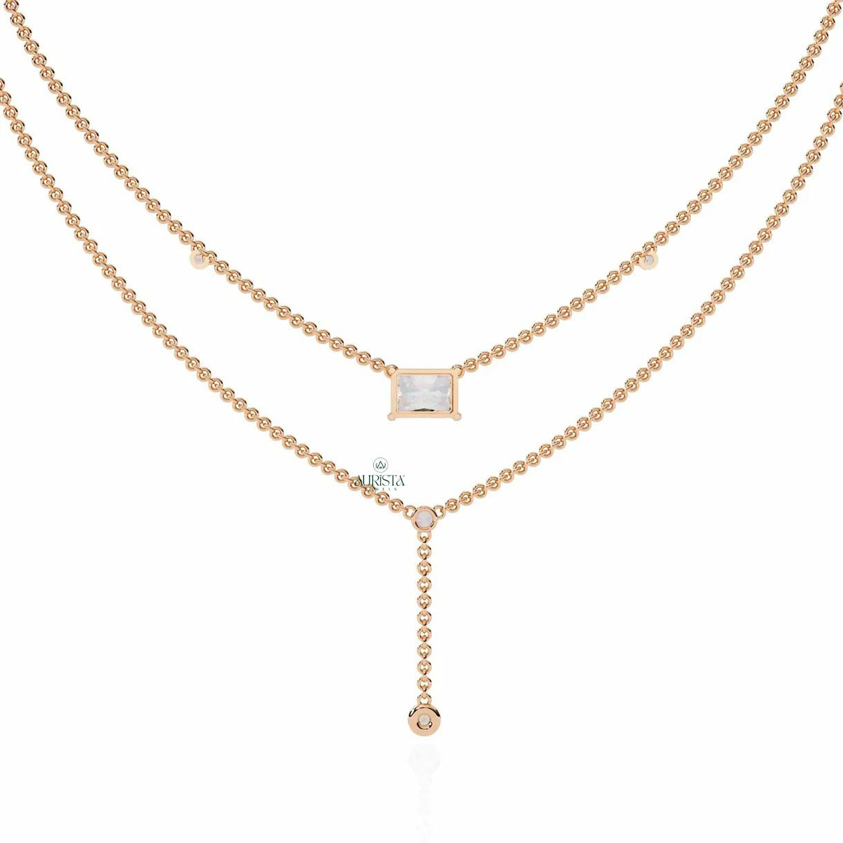 Gold Lab Grown Diamond Lariat Y Necklace Minimalist Layered Drop Dainty Chain Jewelry