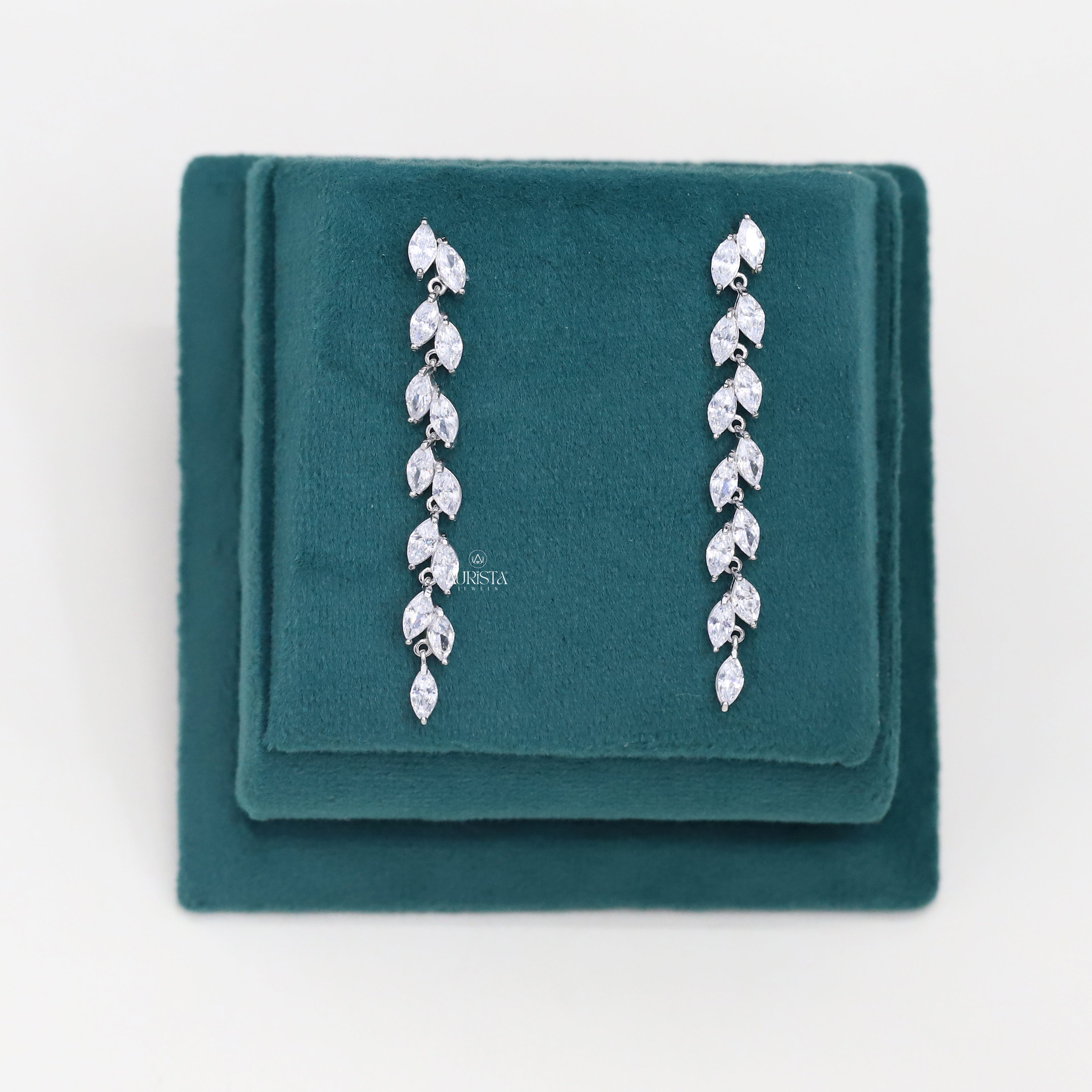 Marquise Cut Moissanite Drop Earrings Dainty Leaf Chain Dangle Earrings