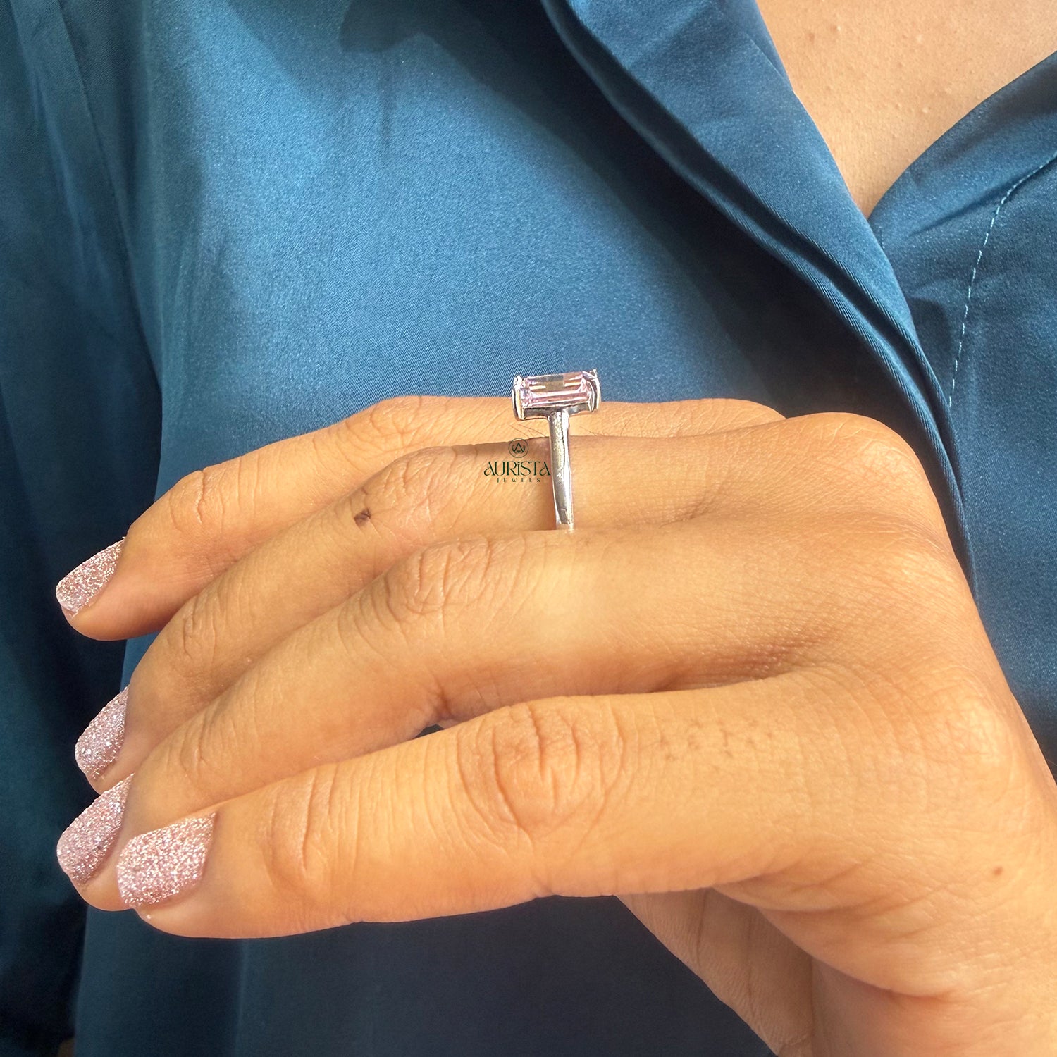 Emerald Cut Moissanite Solitaire Engagement Ring Minimalist Jewelry Gift For Her New