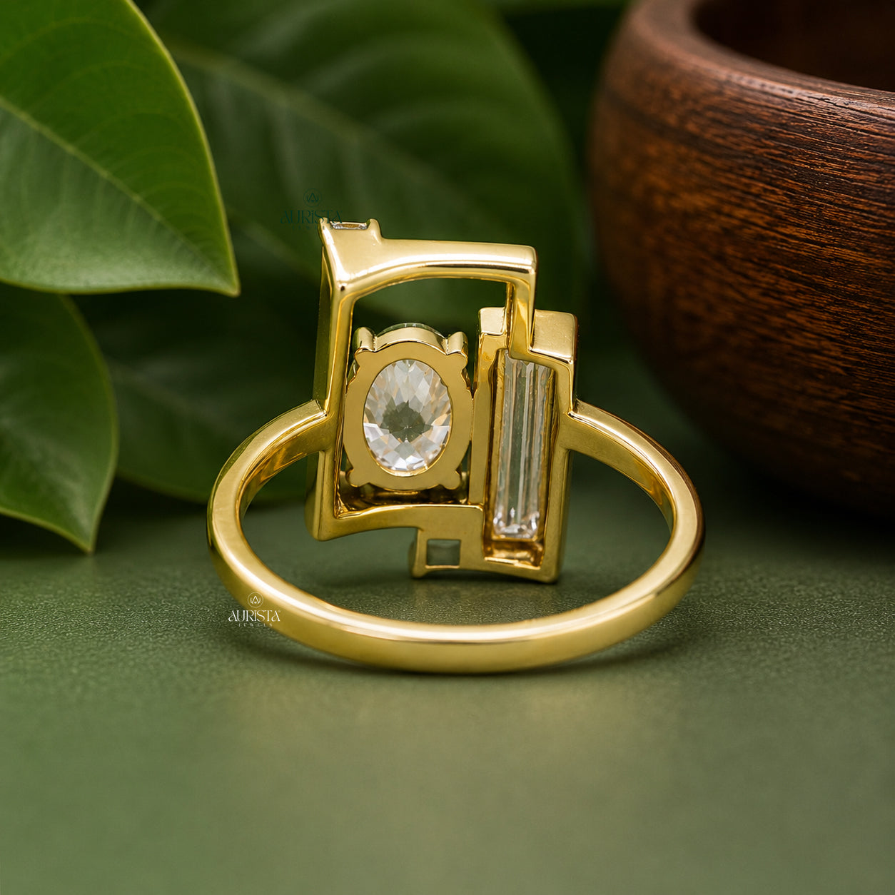 Oval Cut Lab Grown Diamond Geometric Ring, Baguette & Princess Statement Ring Band
